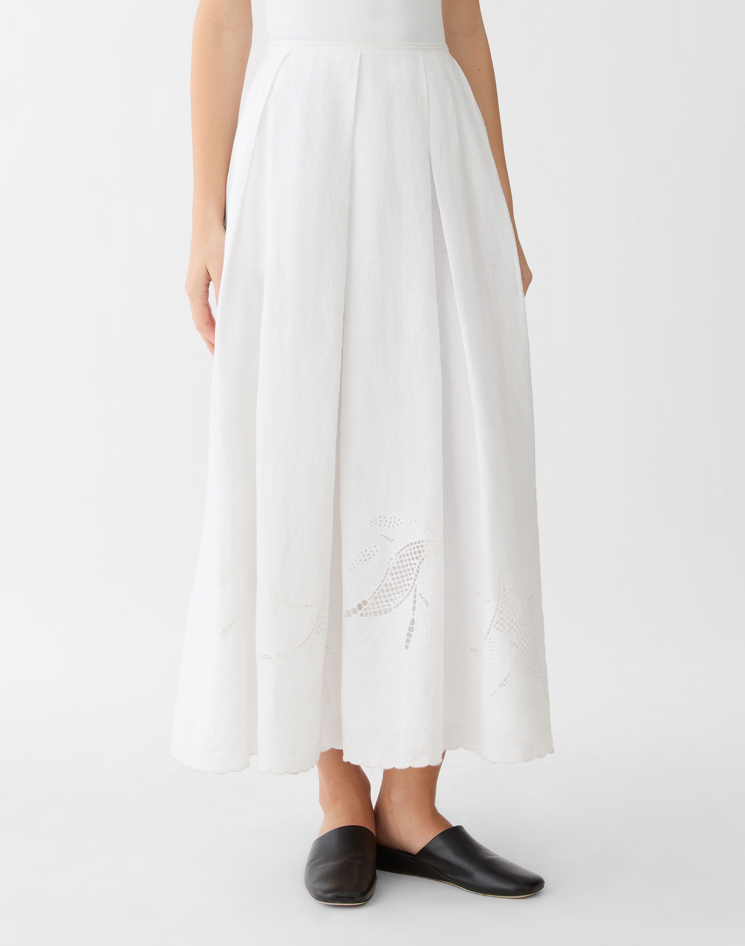 Organic Linen Embroidered Cutout Maxi Skirt