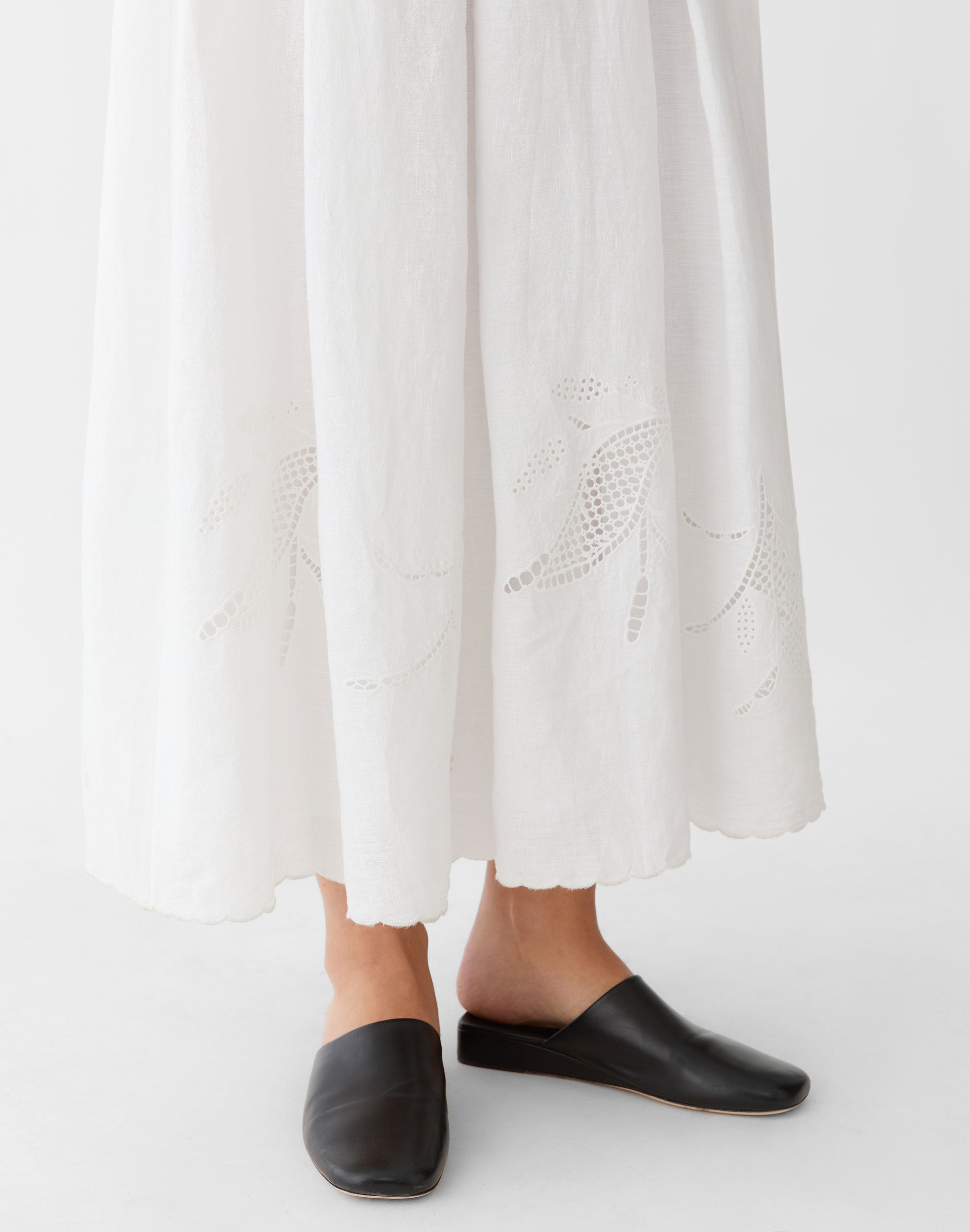 Organic Linen Embroidered Cutout Maxi Skirt