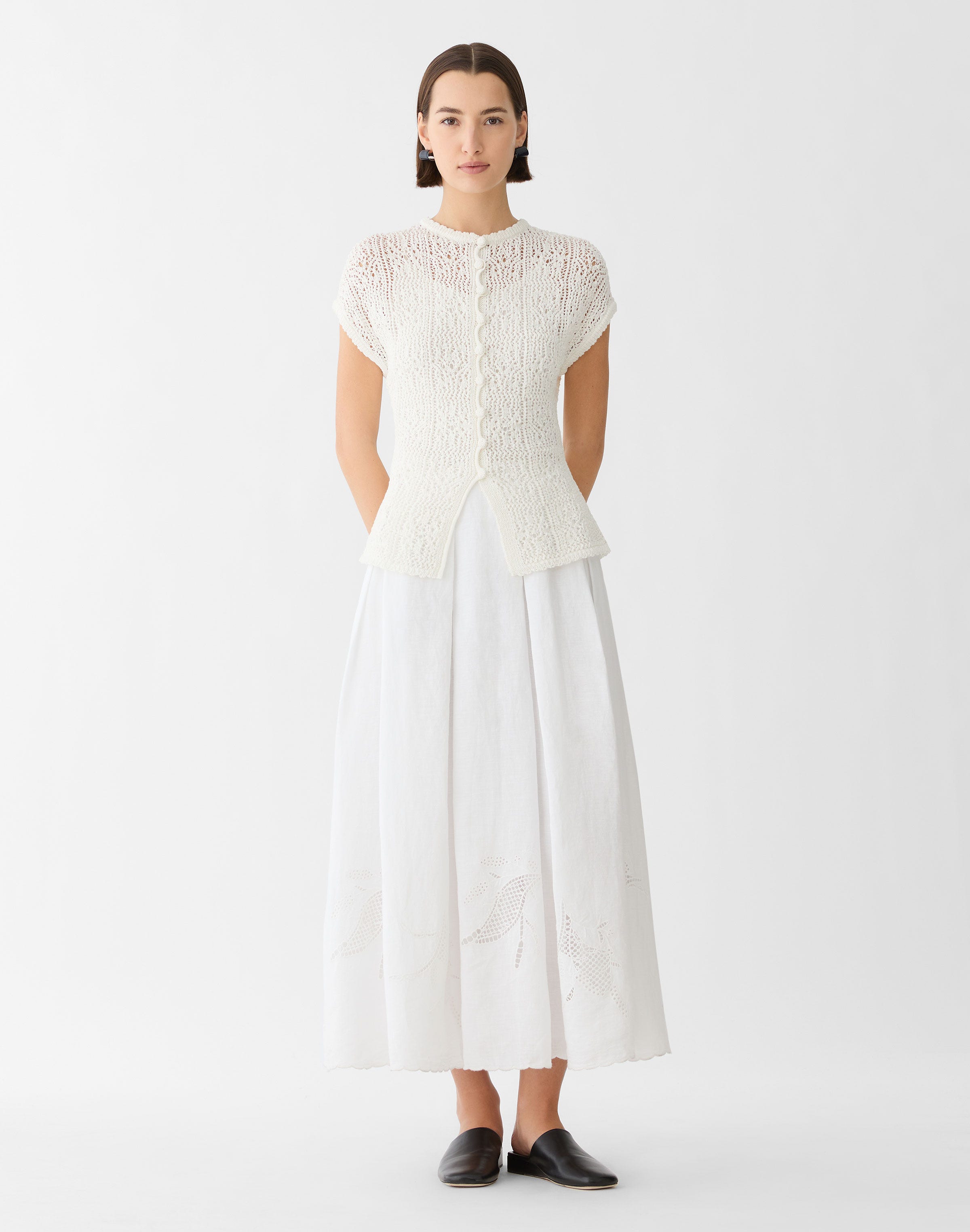 Organic Linen Embroidered Cutout Maxi Skirt