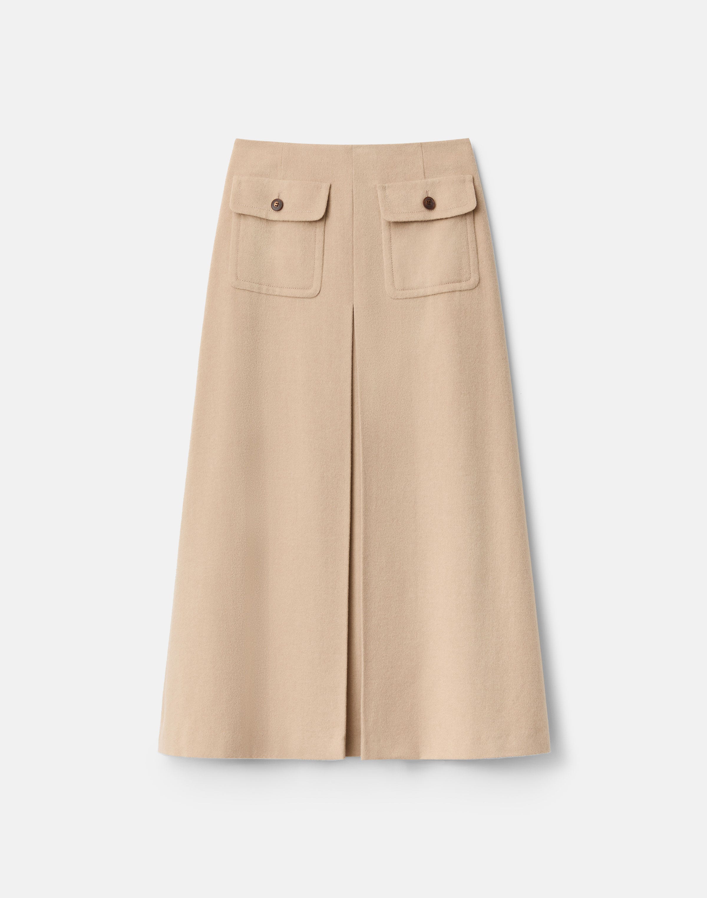 Camel Hair Pleated A-Line Midi Skirt
