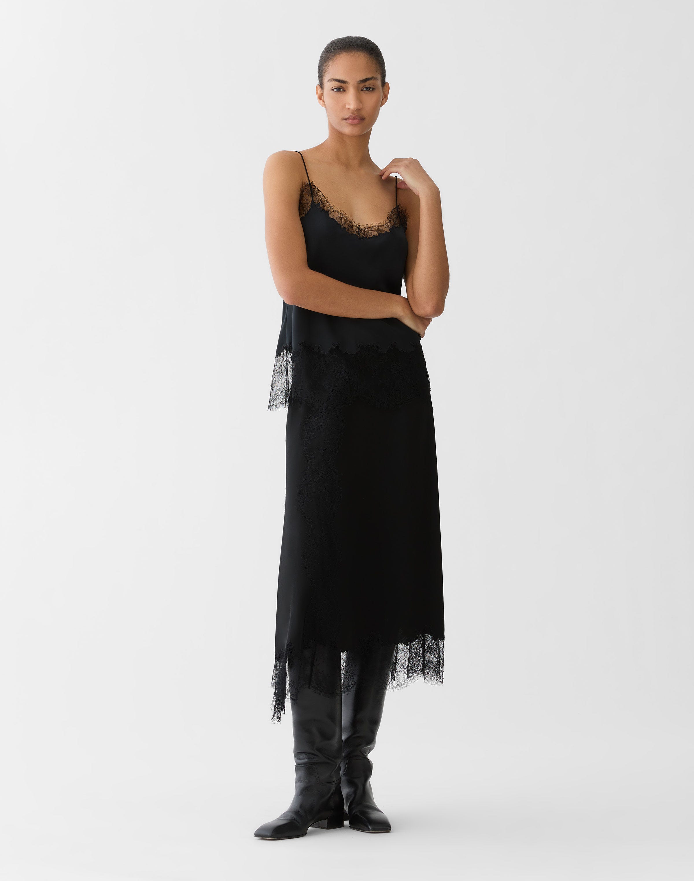 Responsible Finesse Crepe  & Chantilly Lace Skirt