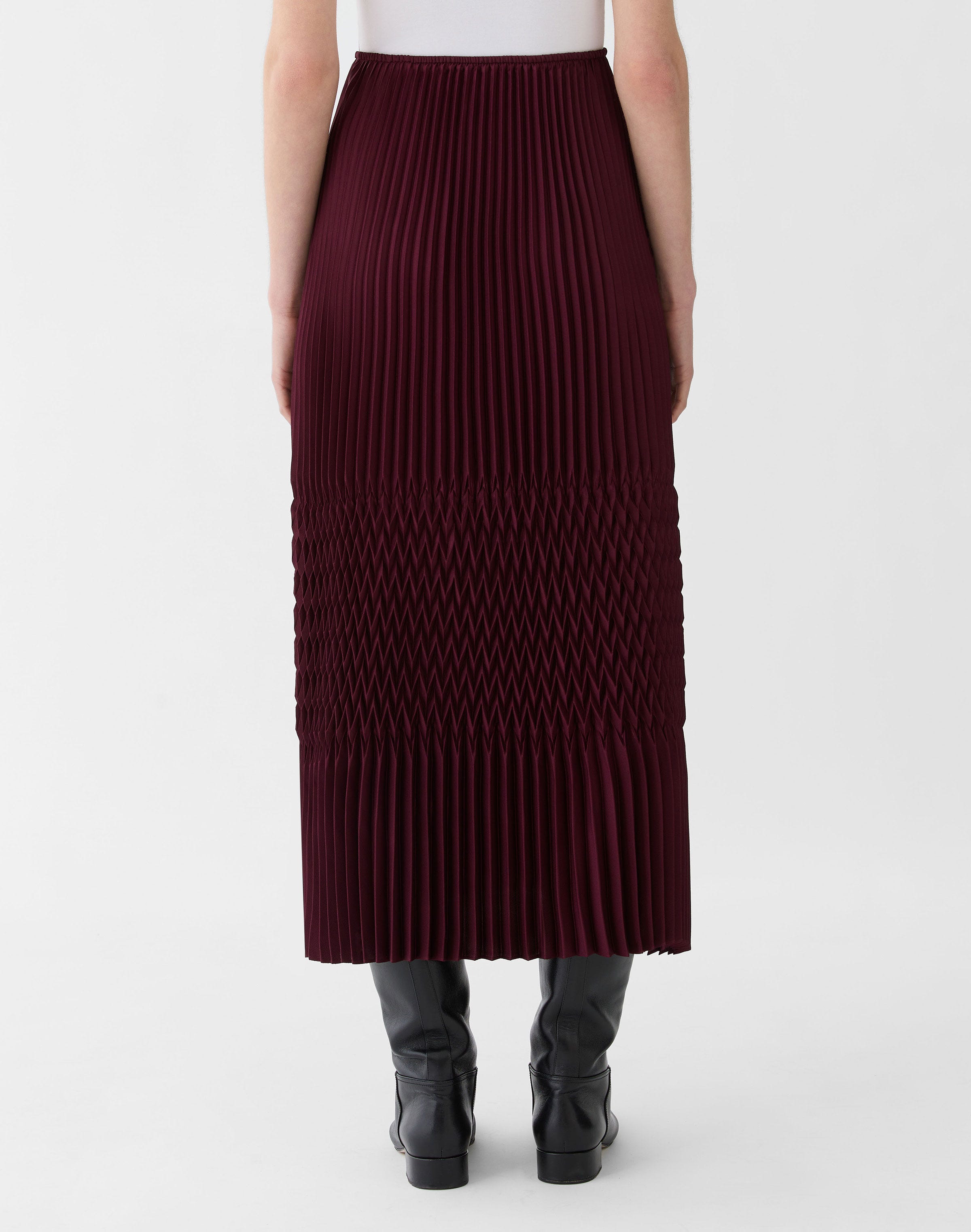Satin Plissé Straight Midi Skirt