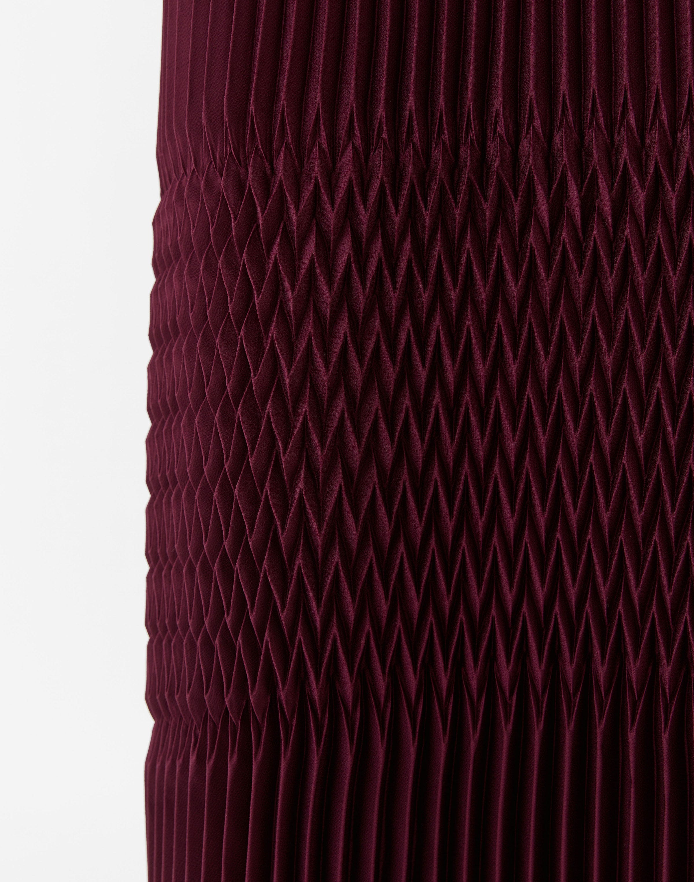 Satin Plissé Straight Midi Skirt