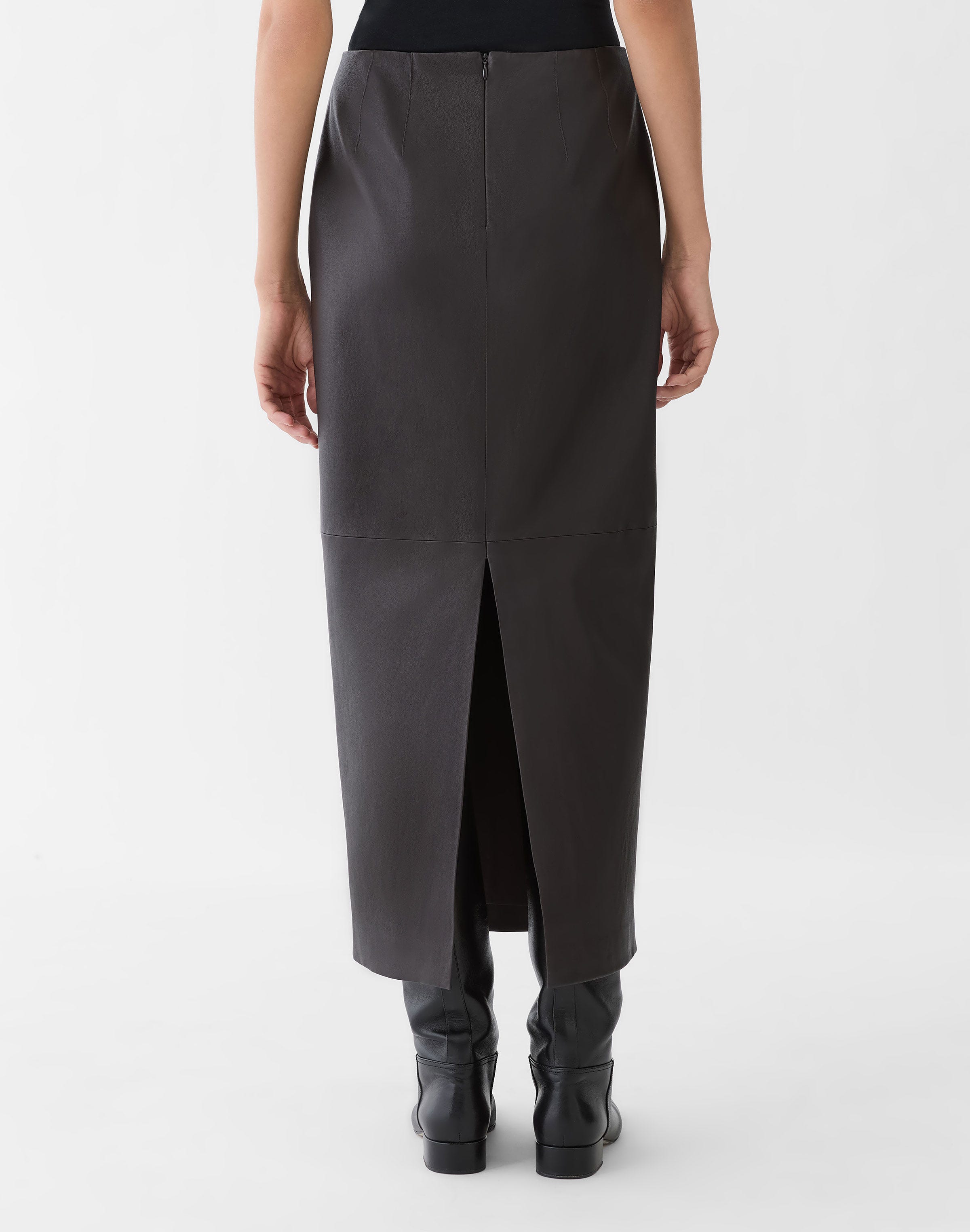 Stretch Nappa Leather Column Skirt