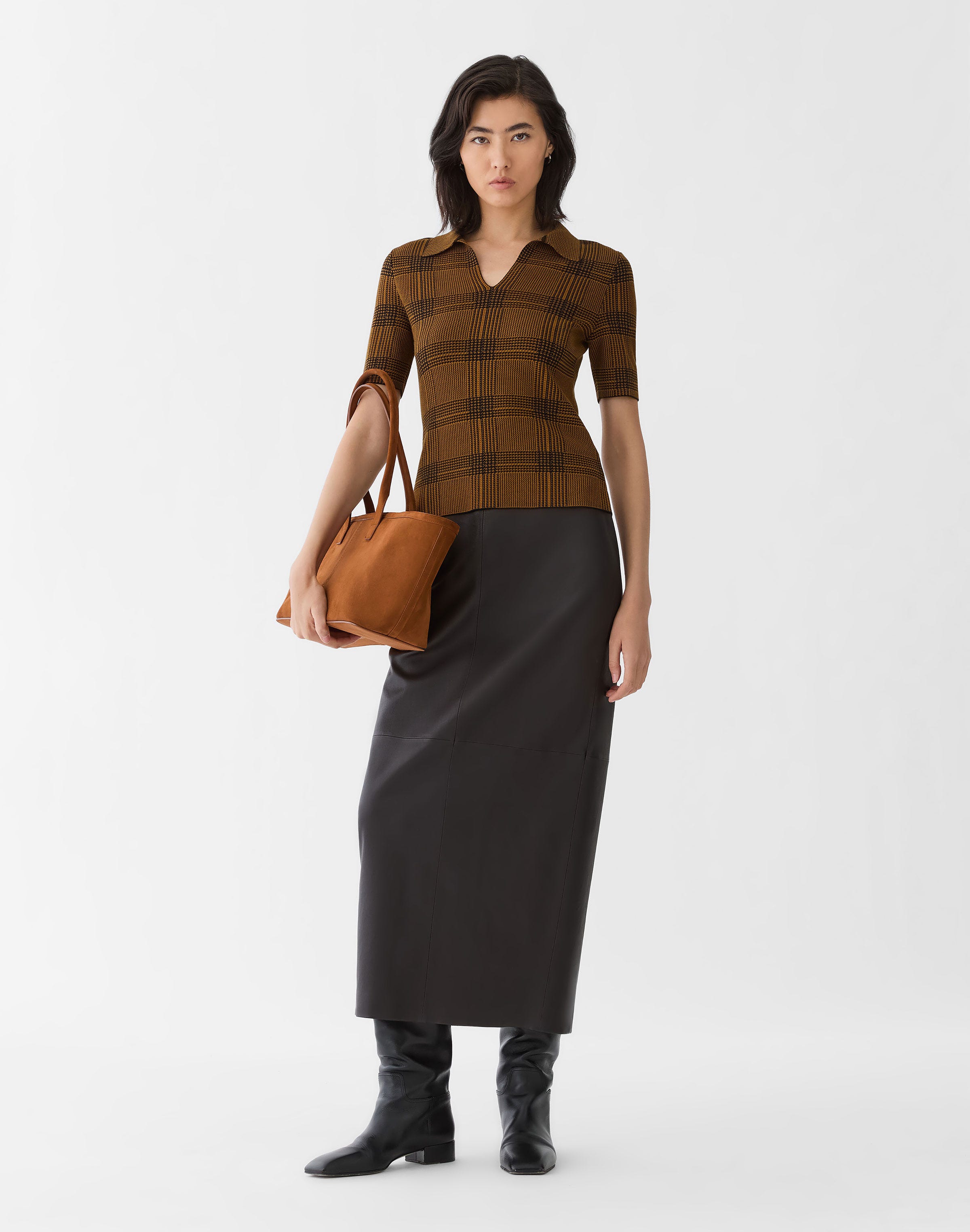 Stretch Nappa Leather Column Skirt