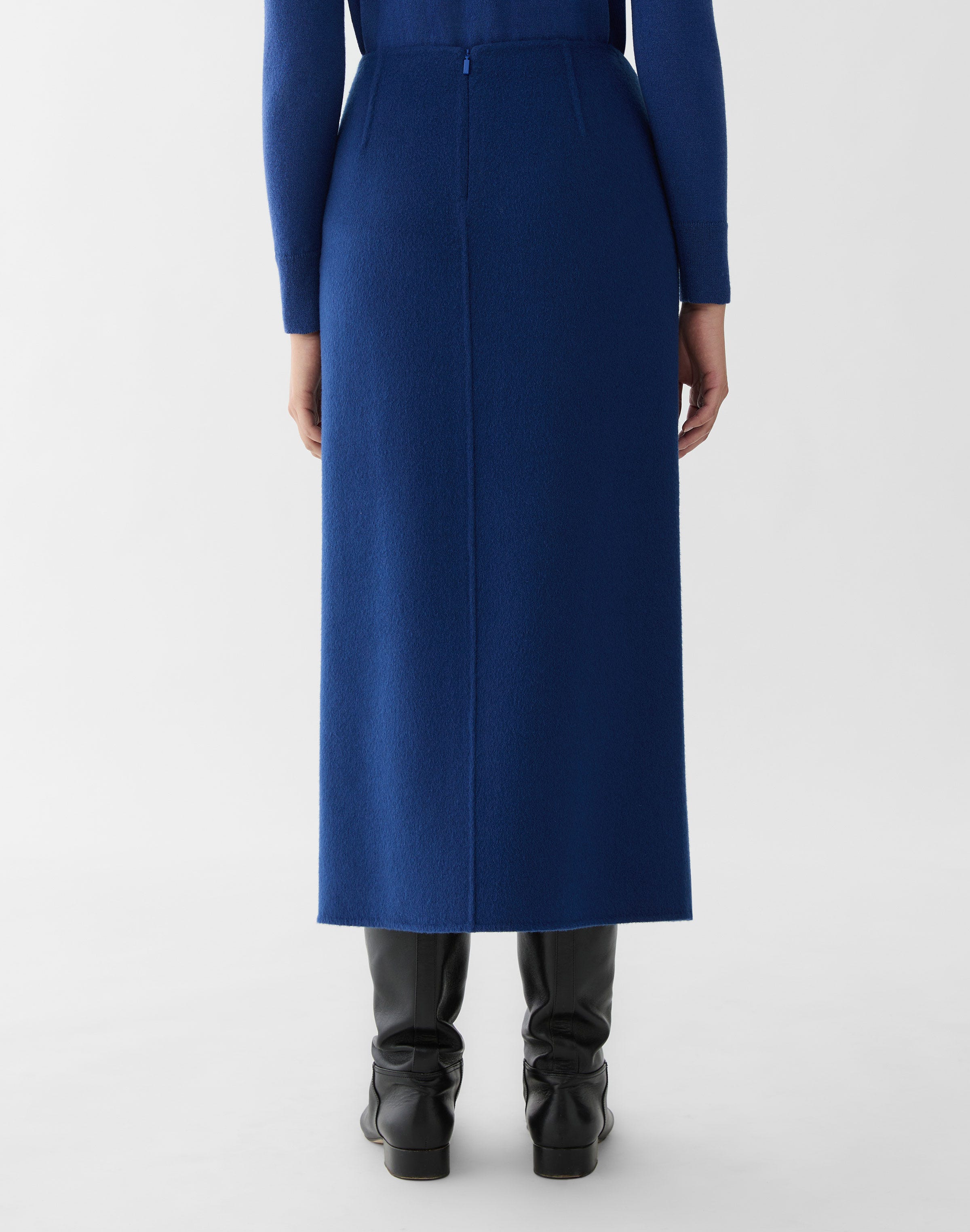 Wool-Cashmere Double Face Front Slit Midi Skirt