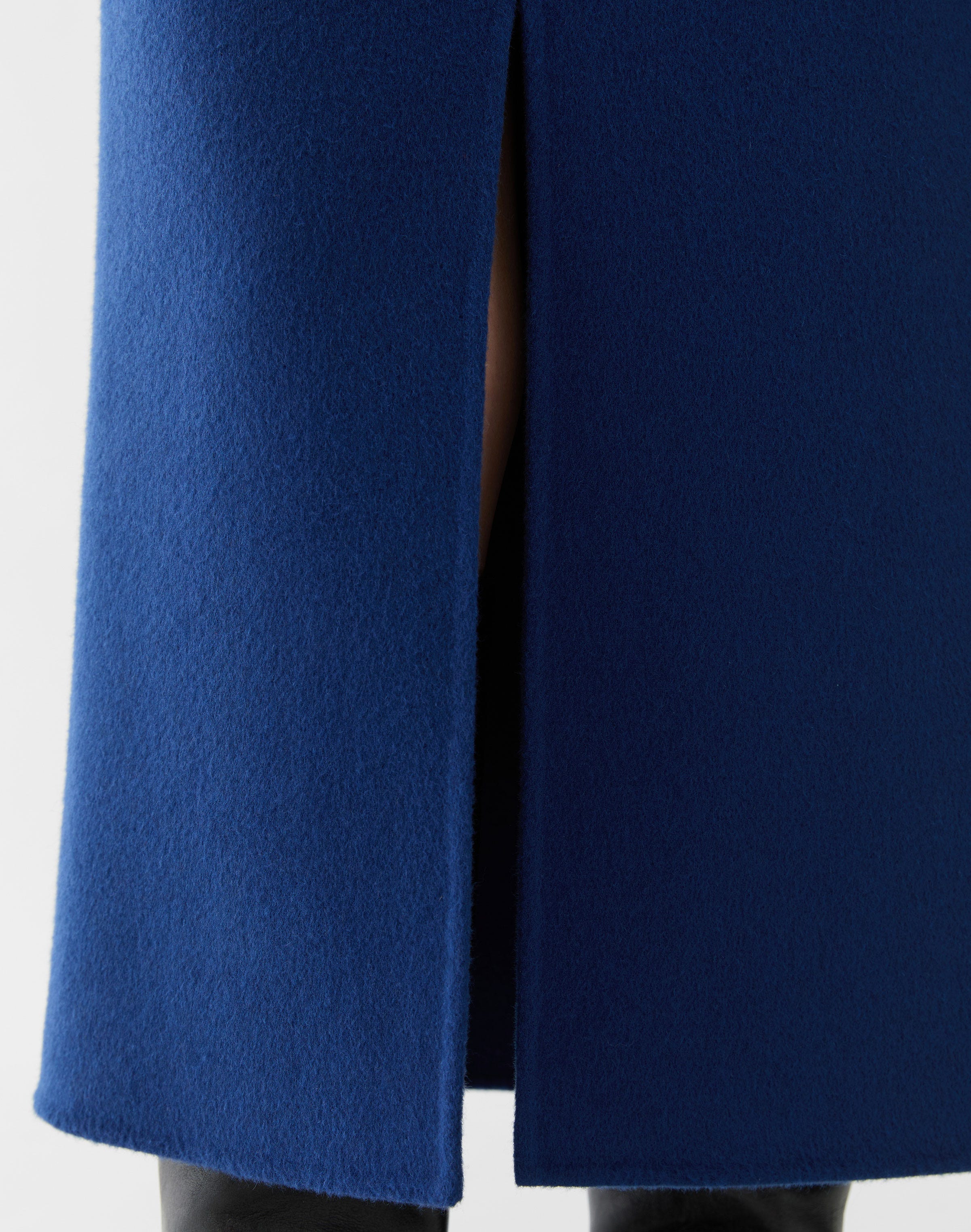 Wool-Cashmere Double Face Front Slit Midi Skirt