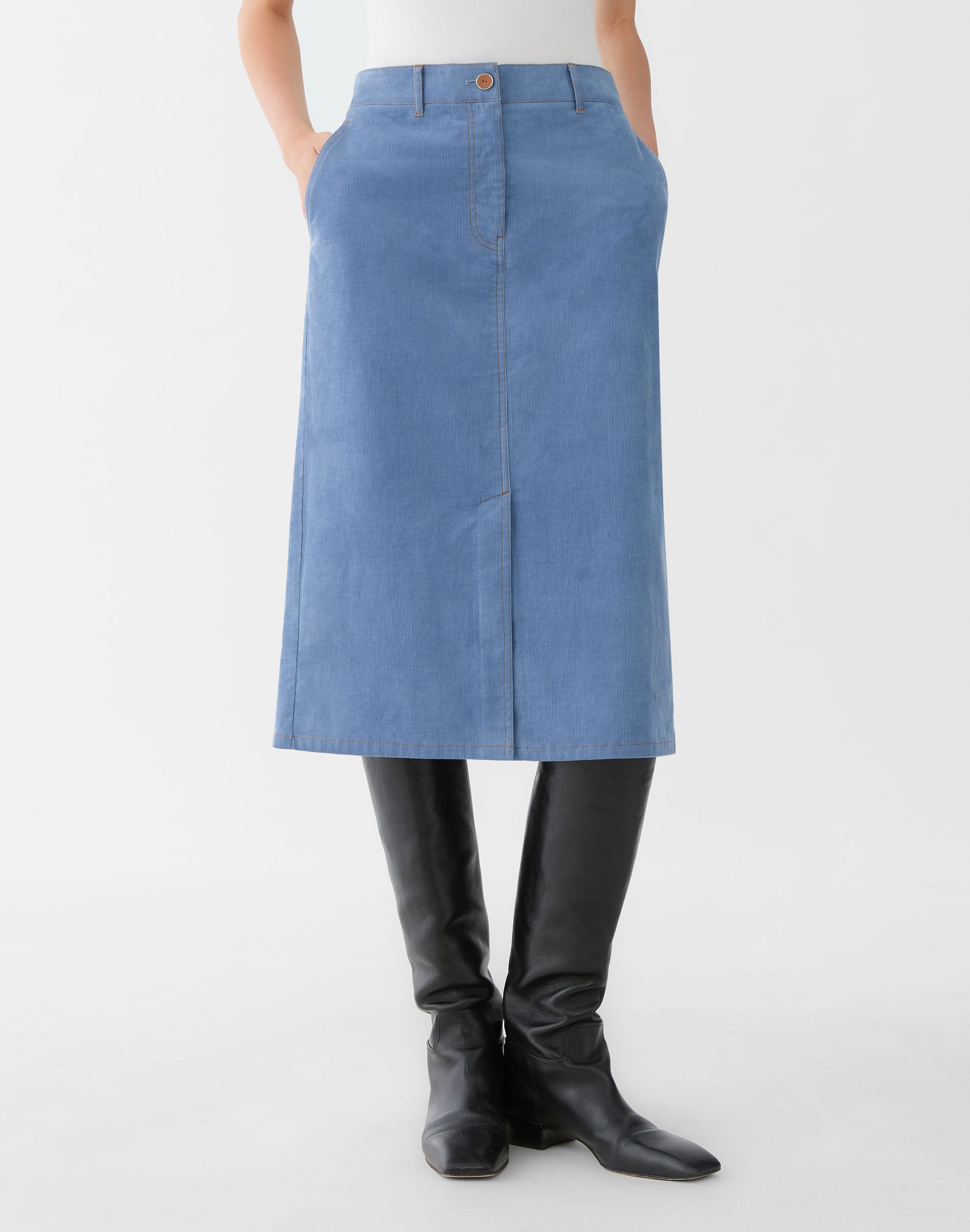Fine Wale Corduroy Front Slit Trouser Skirt