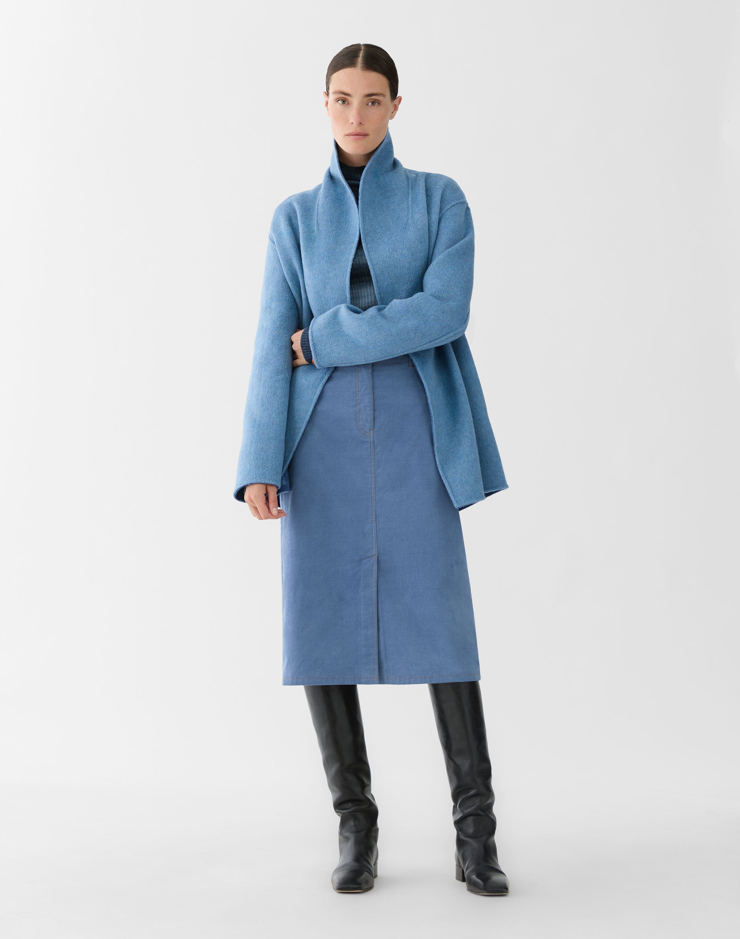 Fine Wale Corduroy Front Slit Trouser Skirt