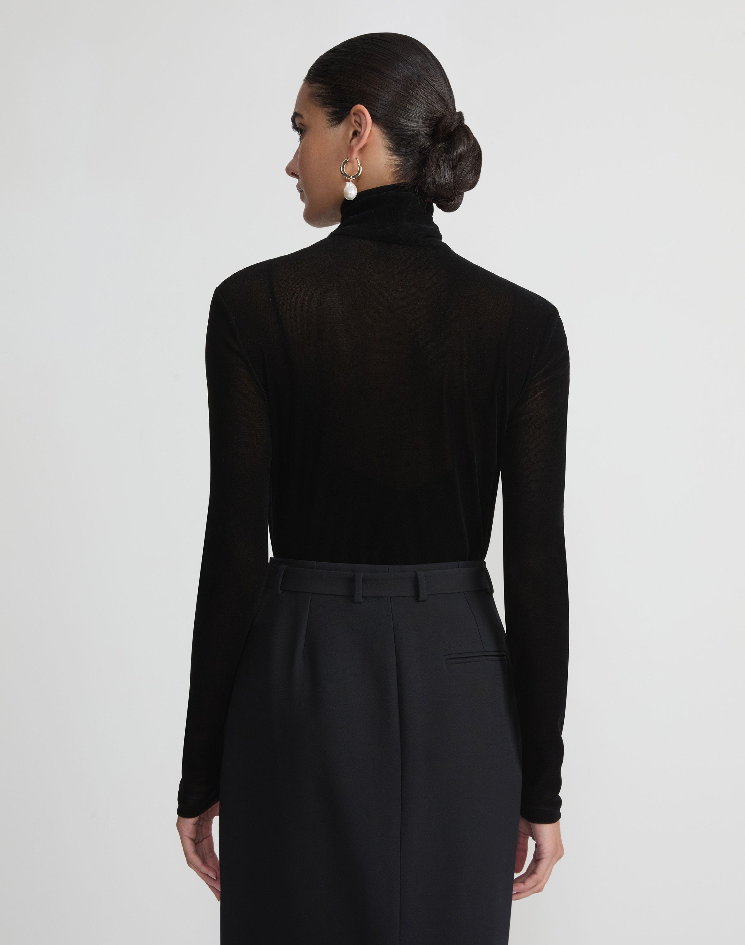 Plus-Size Velvet Mesh Jersey Sheer Turtleneck top