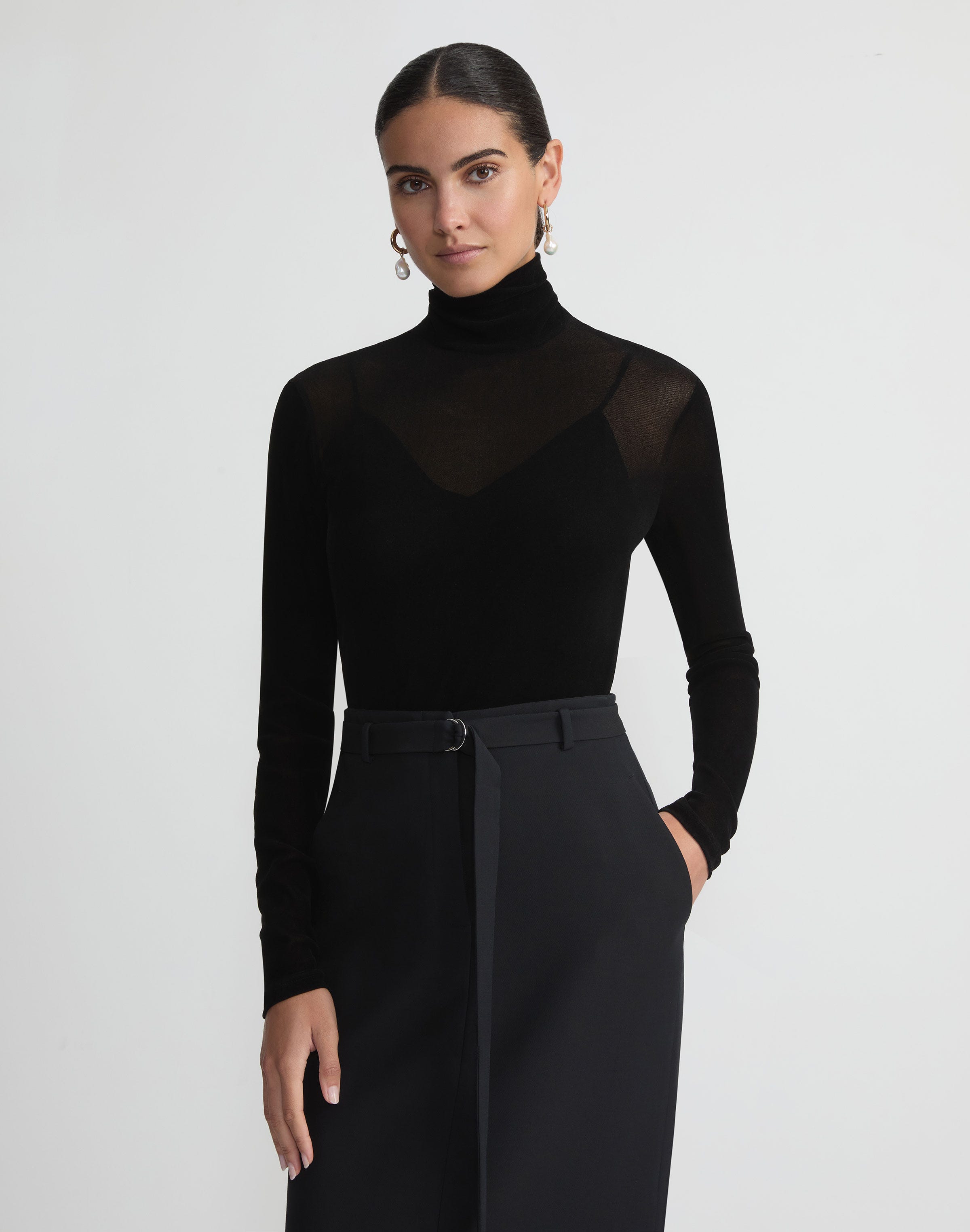 Plus-Size Velvet Mesh Jersey Sheer Turtleneck top