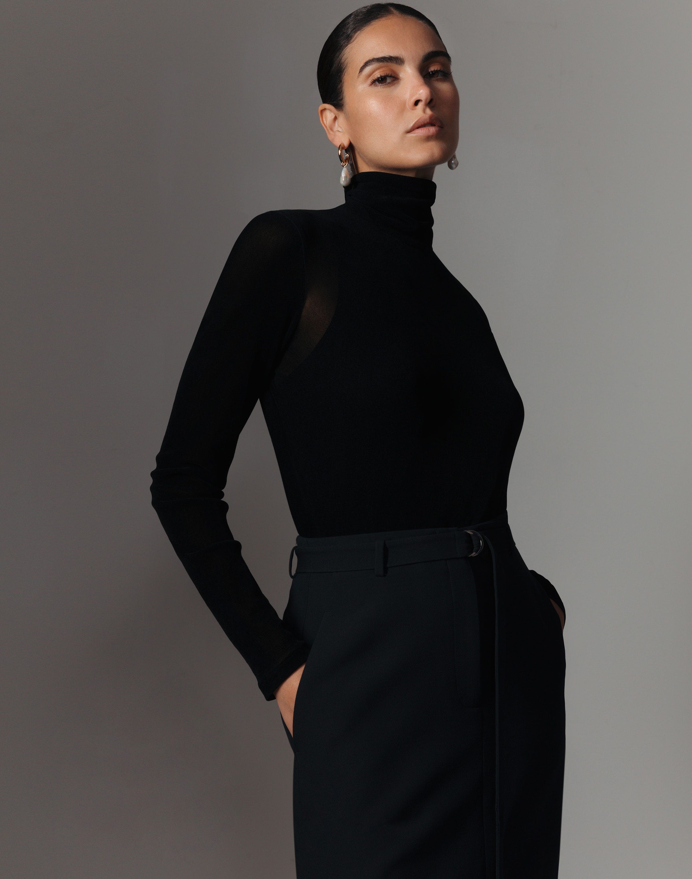 Plus-Size Velvet Mesh Jersey Sheer Turtleneck top