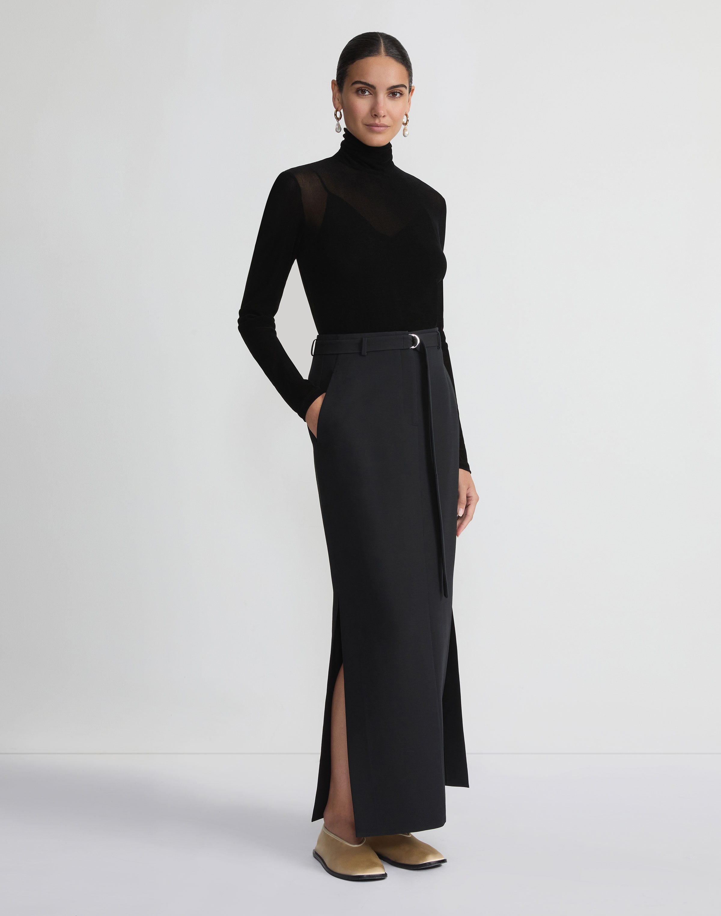 Plus-Size Velvet Mesh Jersey Sheer Turtleneck top