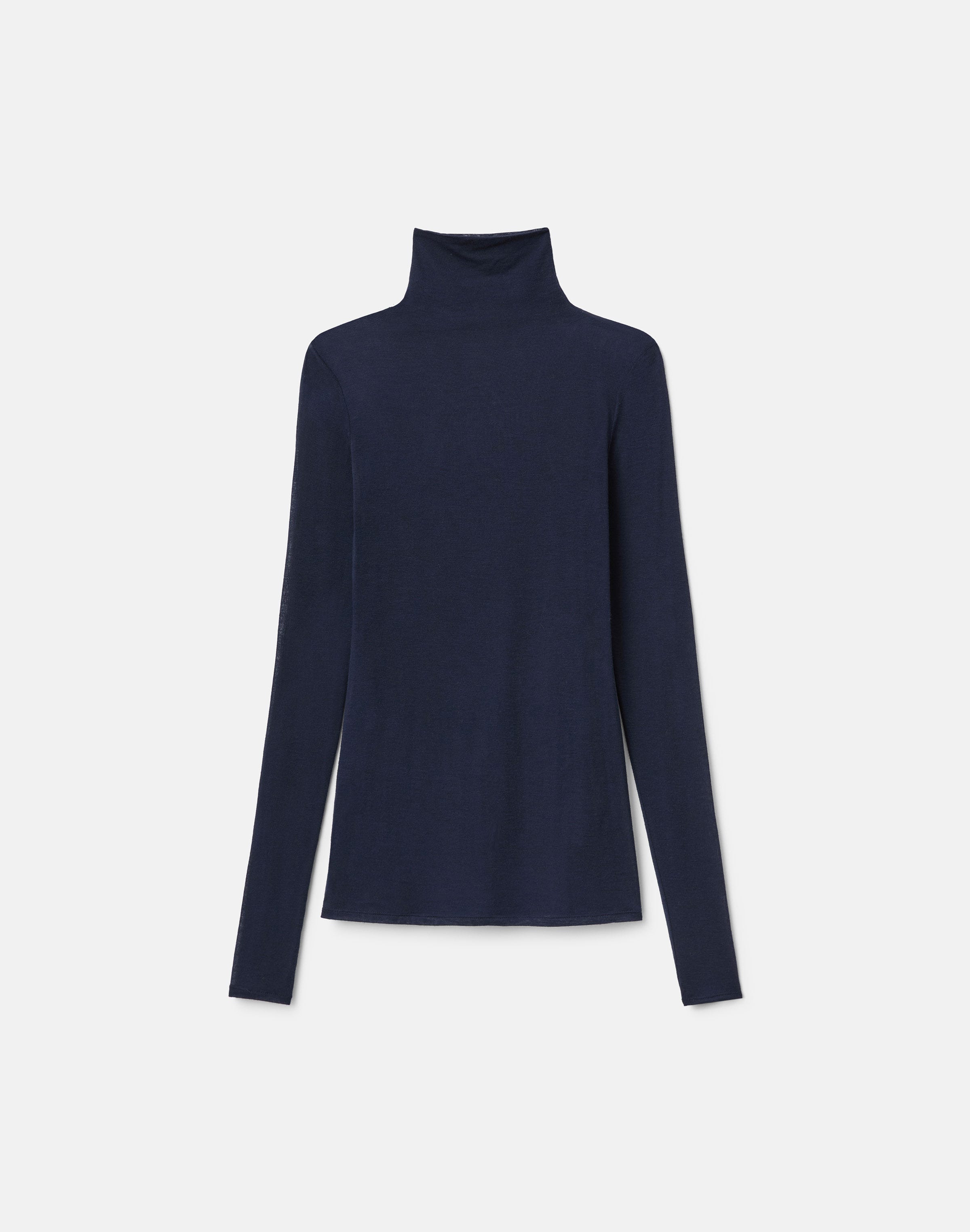 Viscose-Cashmere Jersey Elongated Fitted Turtleneck