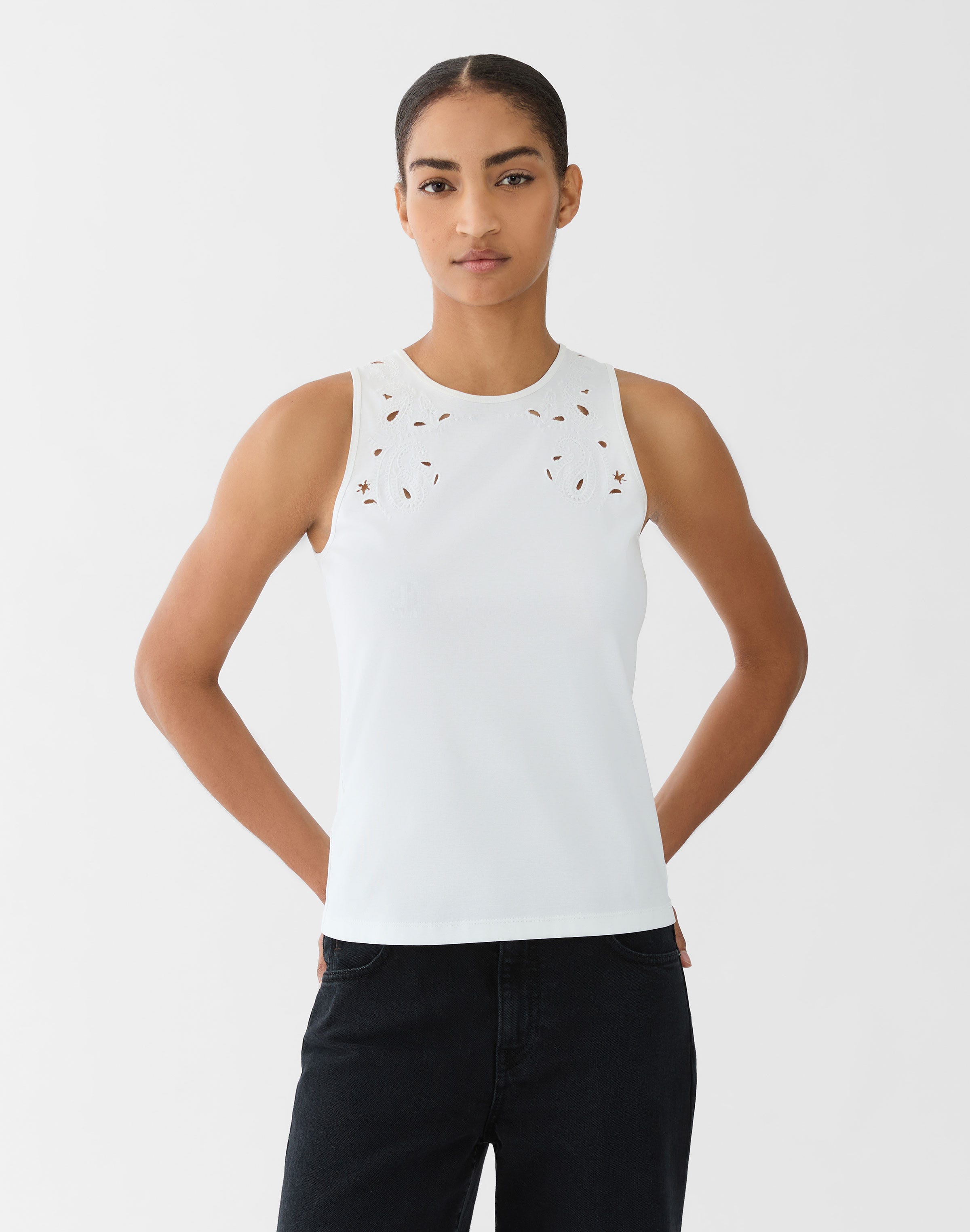Cotton Rib Embroidered Racerback Tank