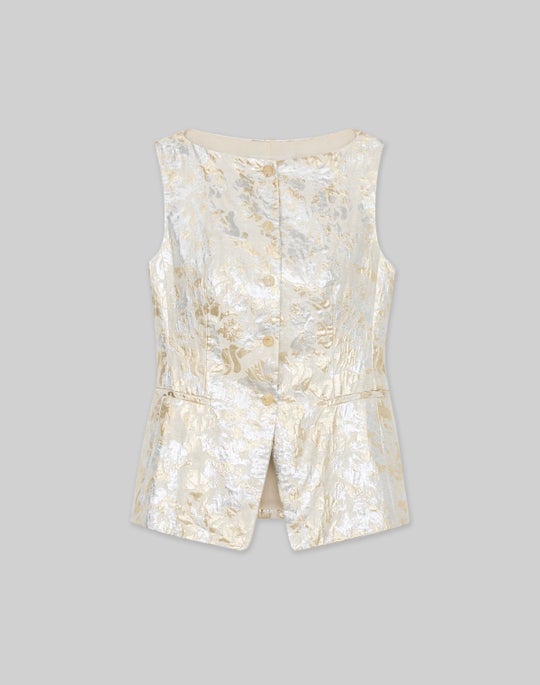 Metallic Baroque Botanical Jacquard Cutaway Vest