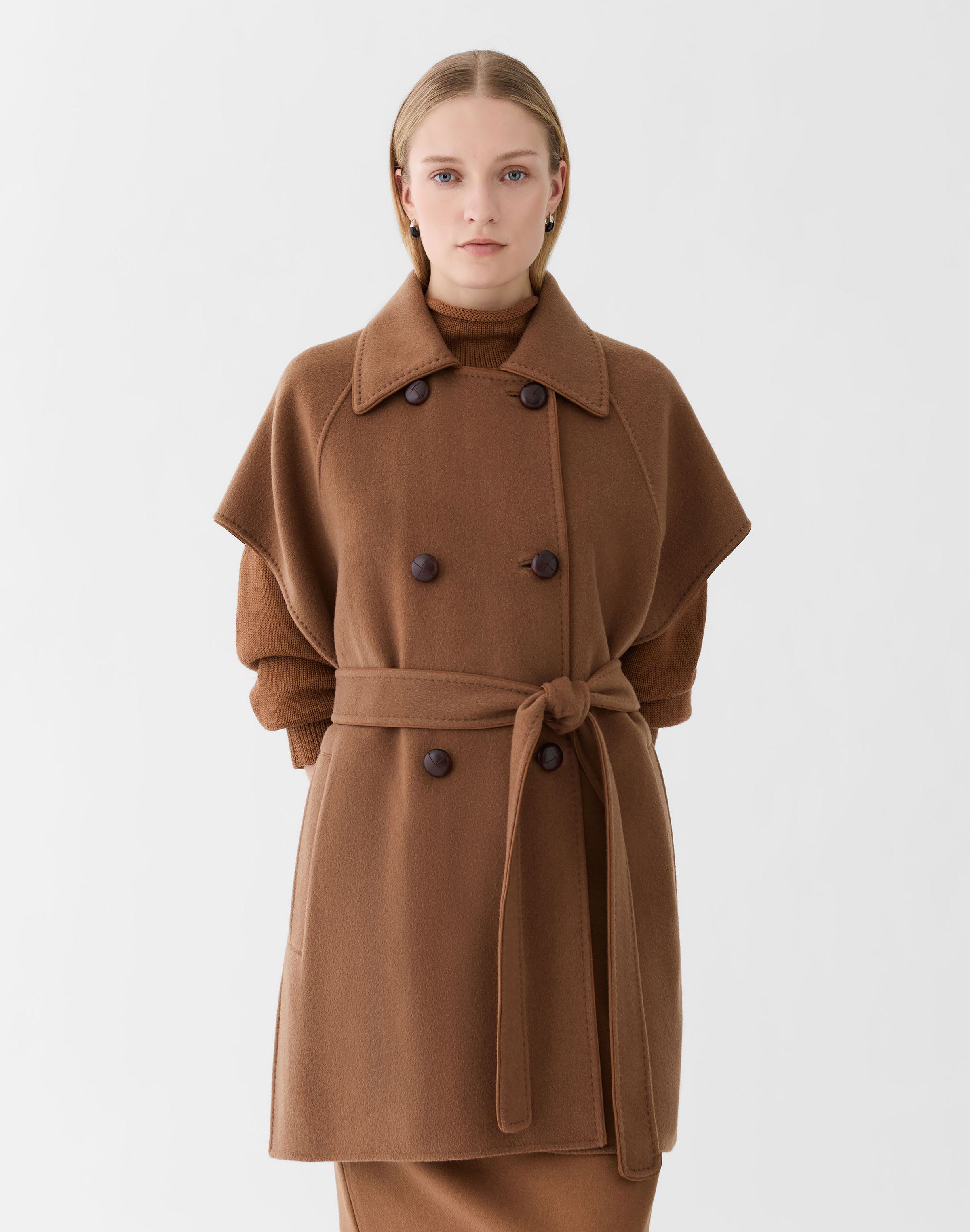 Cashmere Double Face Belted Trench Poncho