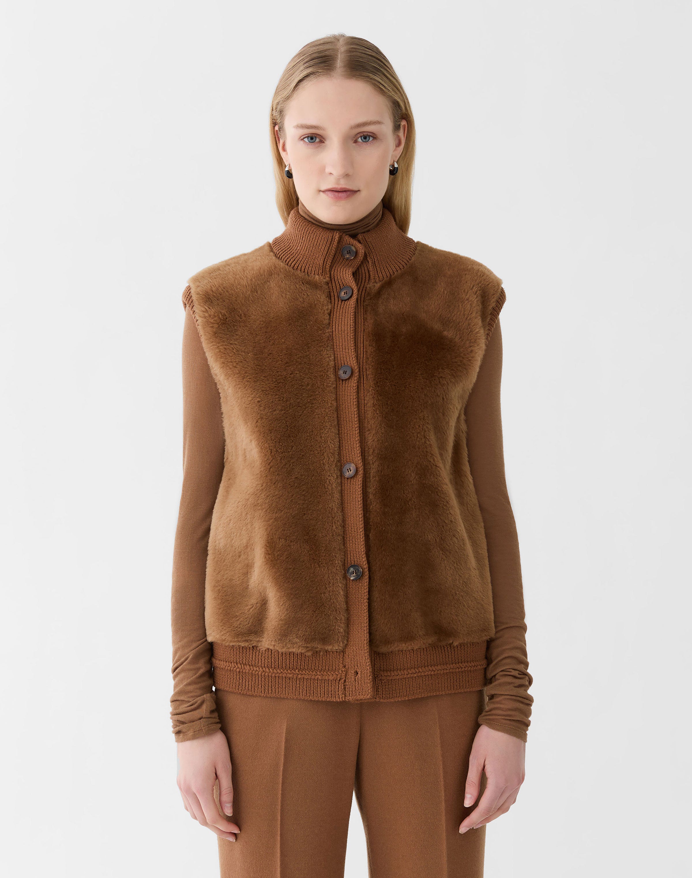 Shearling & Quilted Camel Hair Vest