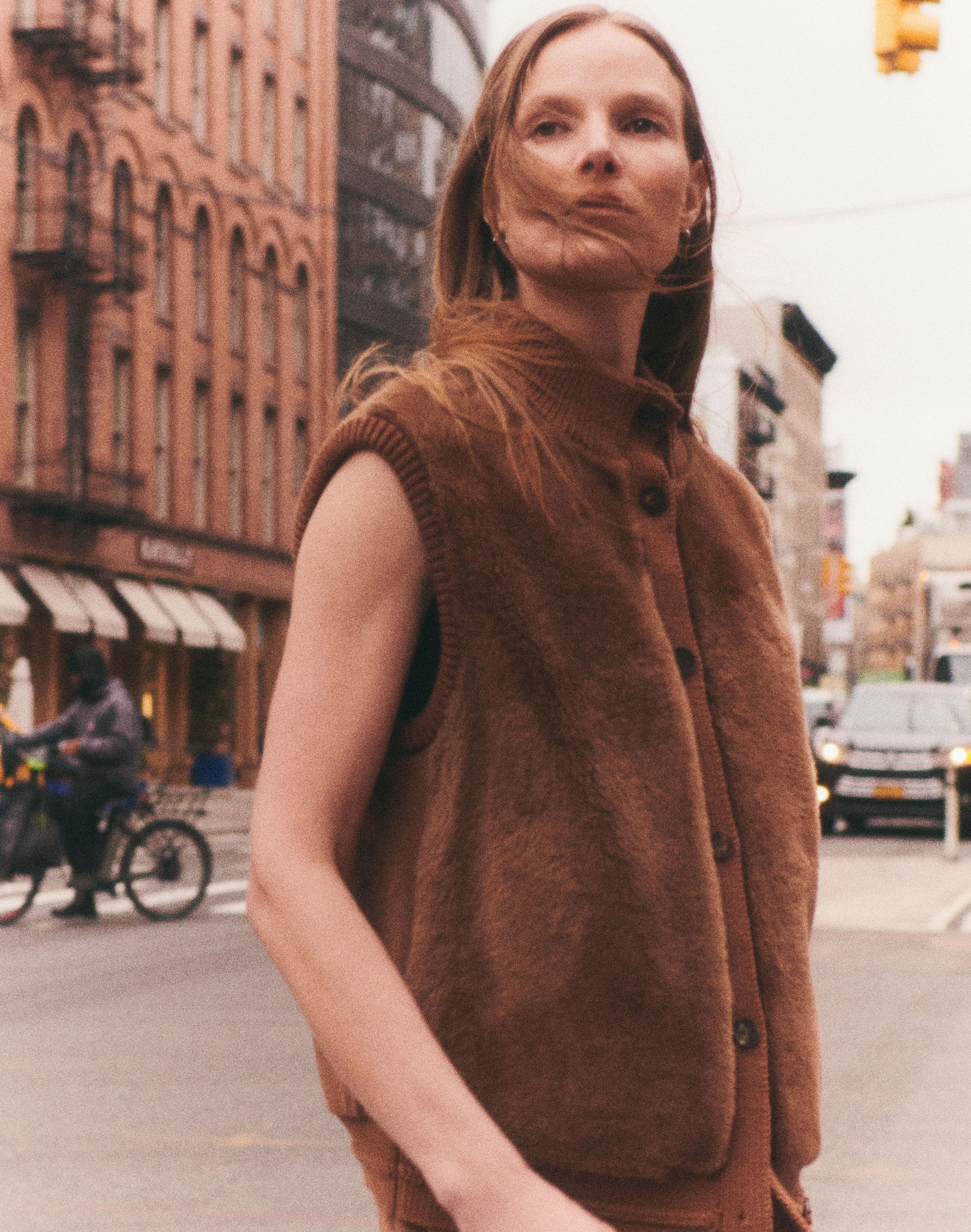 Shearling & Quilted Camel Hair Vest