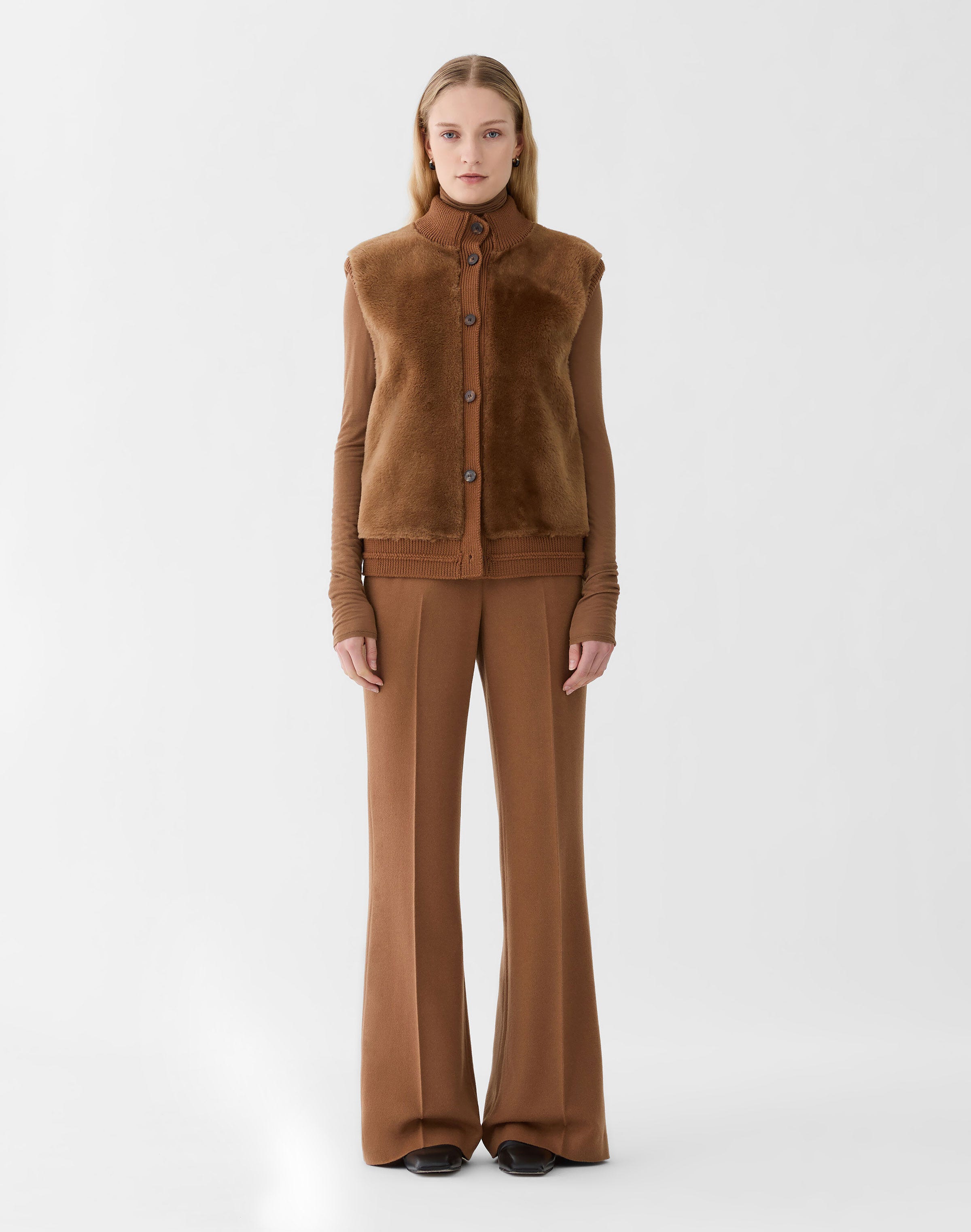 Shearling & Quilted Camel Hair Vest
