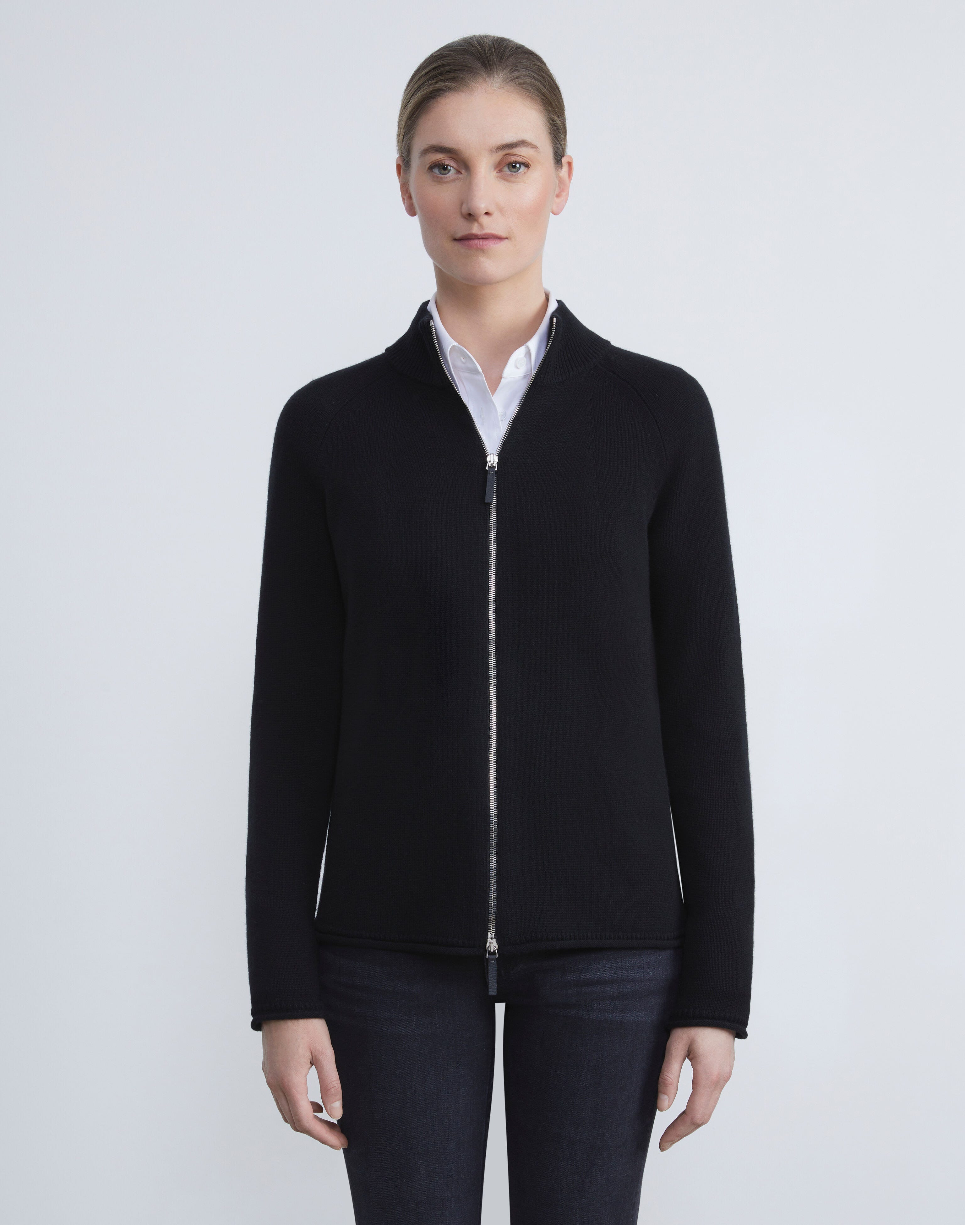 Plus-Size Cashmere Zip Front Cardigan