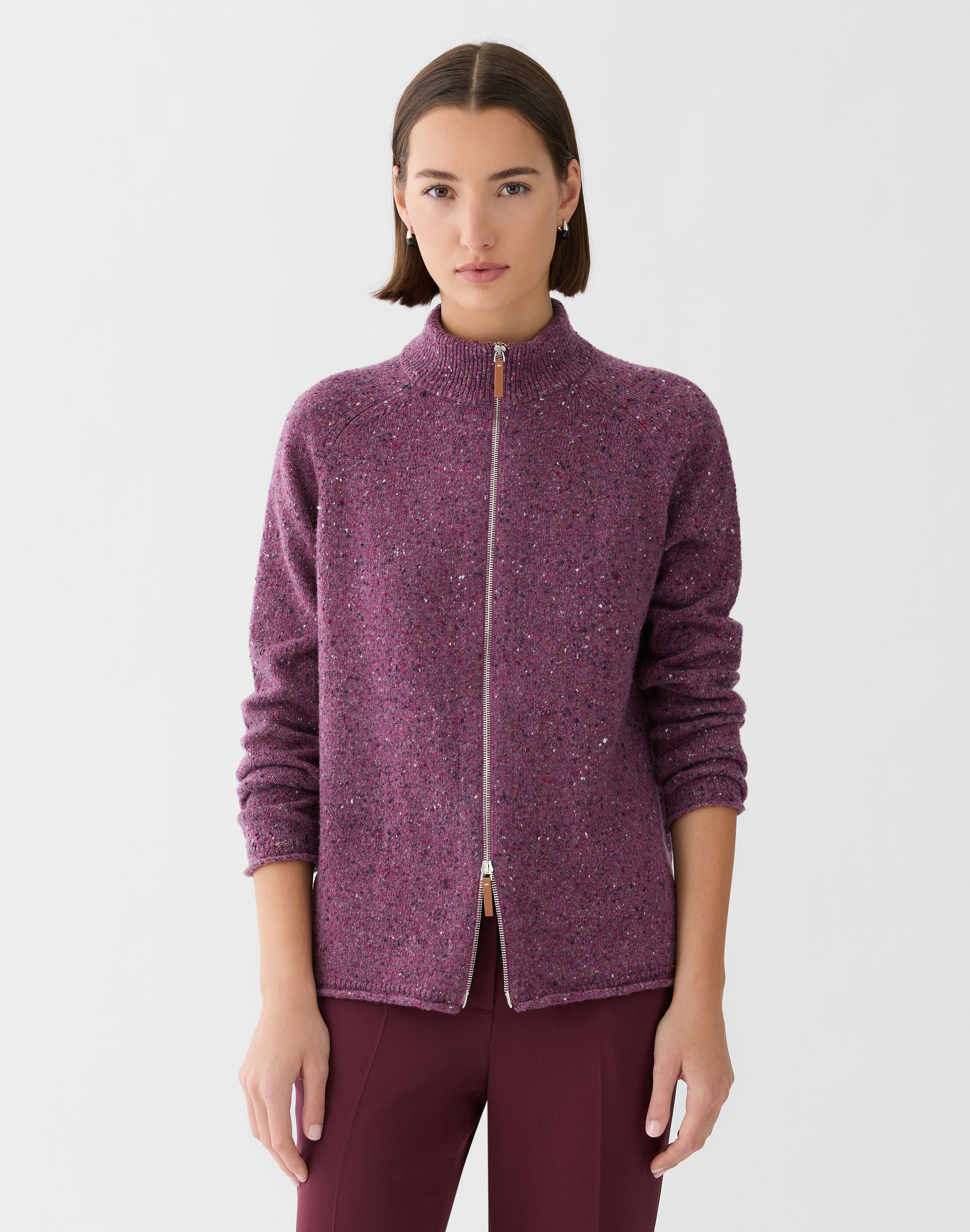 Petite Cashmere Donegal Zip Front Cardigan