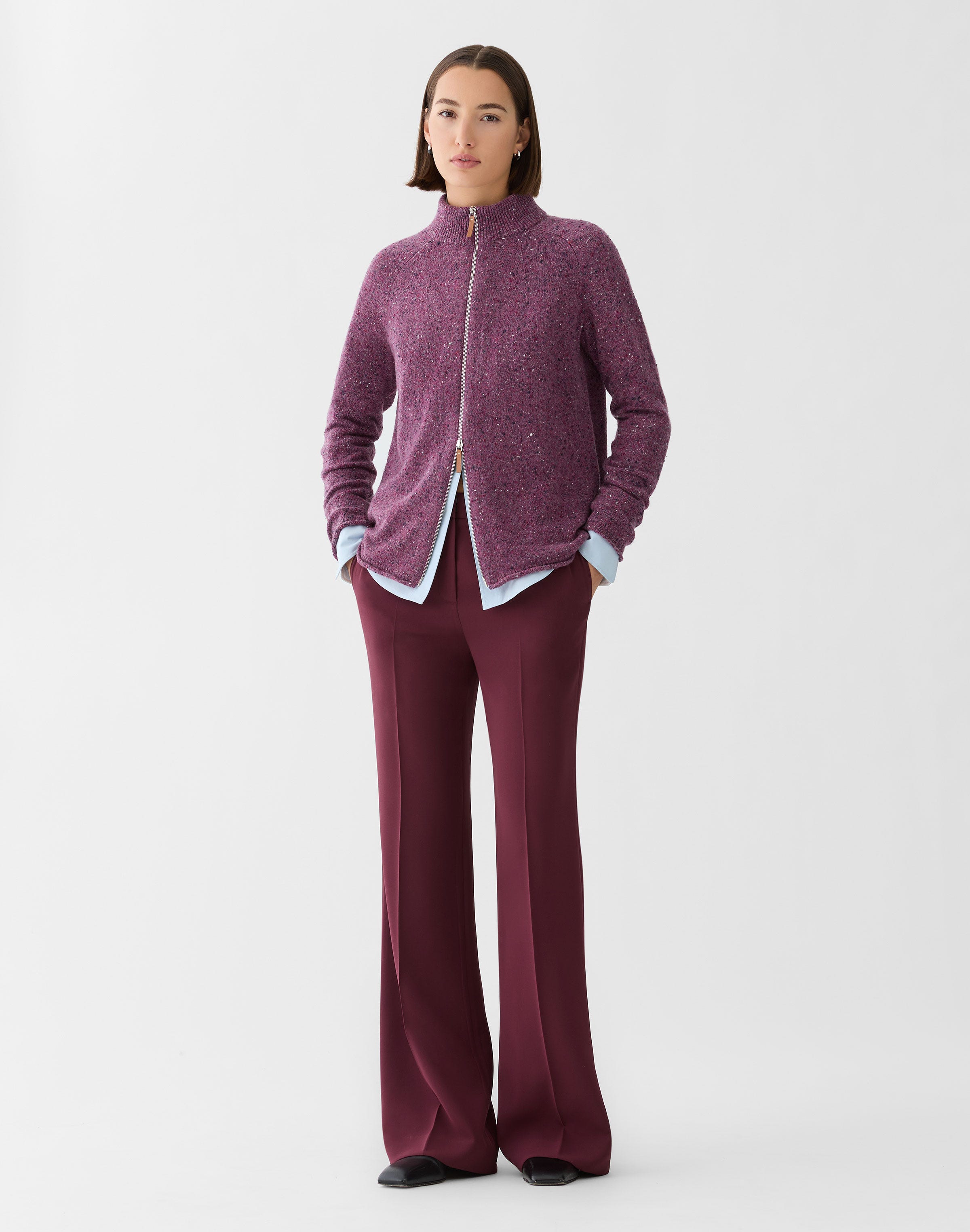 Petite Cashmere Donegal Zip Front Cardigan