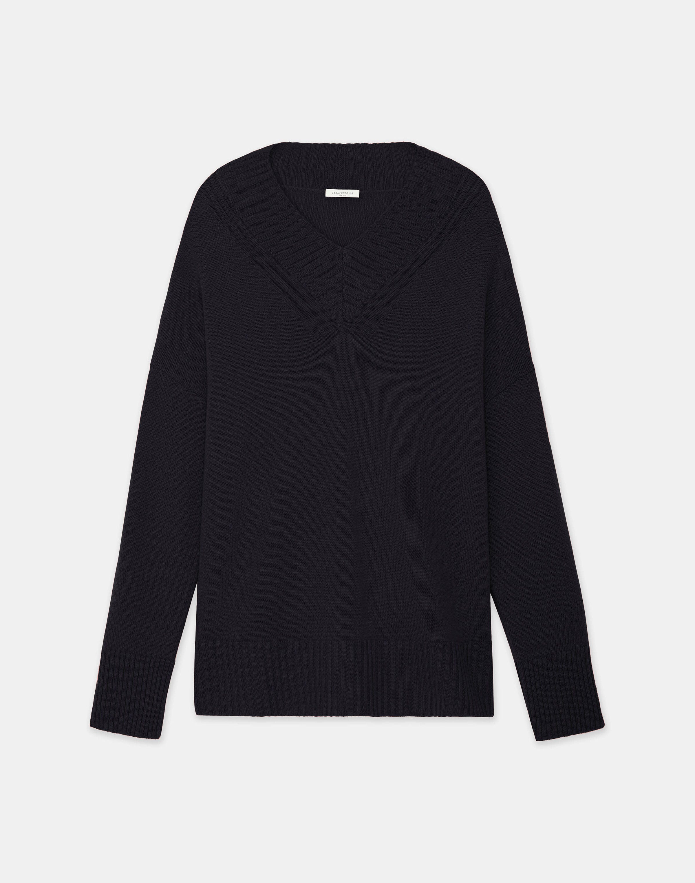 Petite Cashmere Ribbed V-Neck Sweater