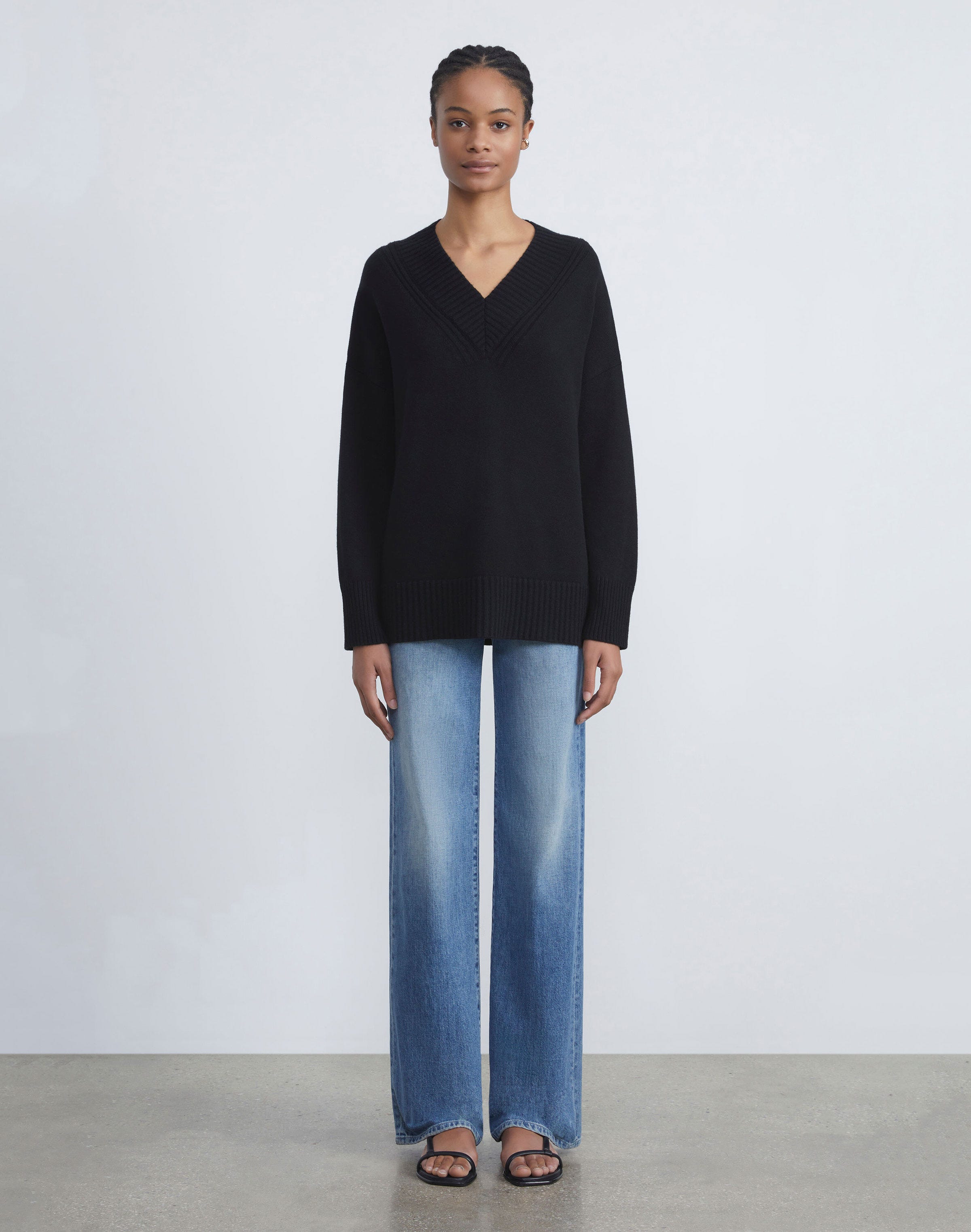 Petite Cashmere Ribbed V-Neck Sweater