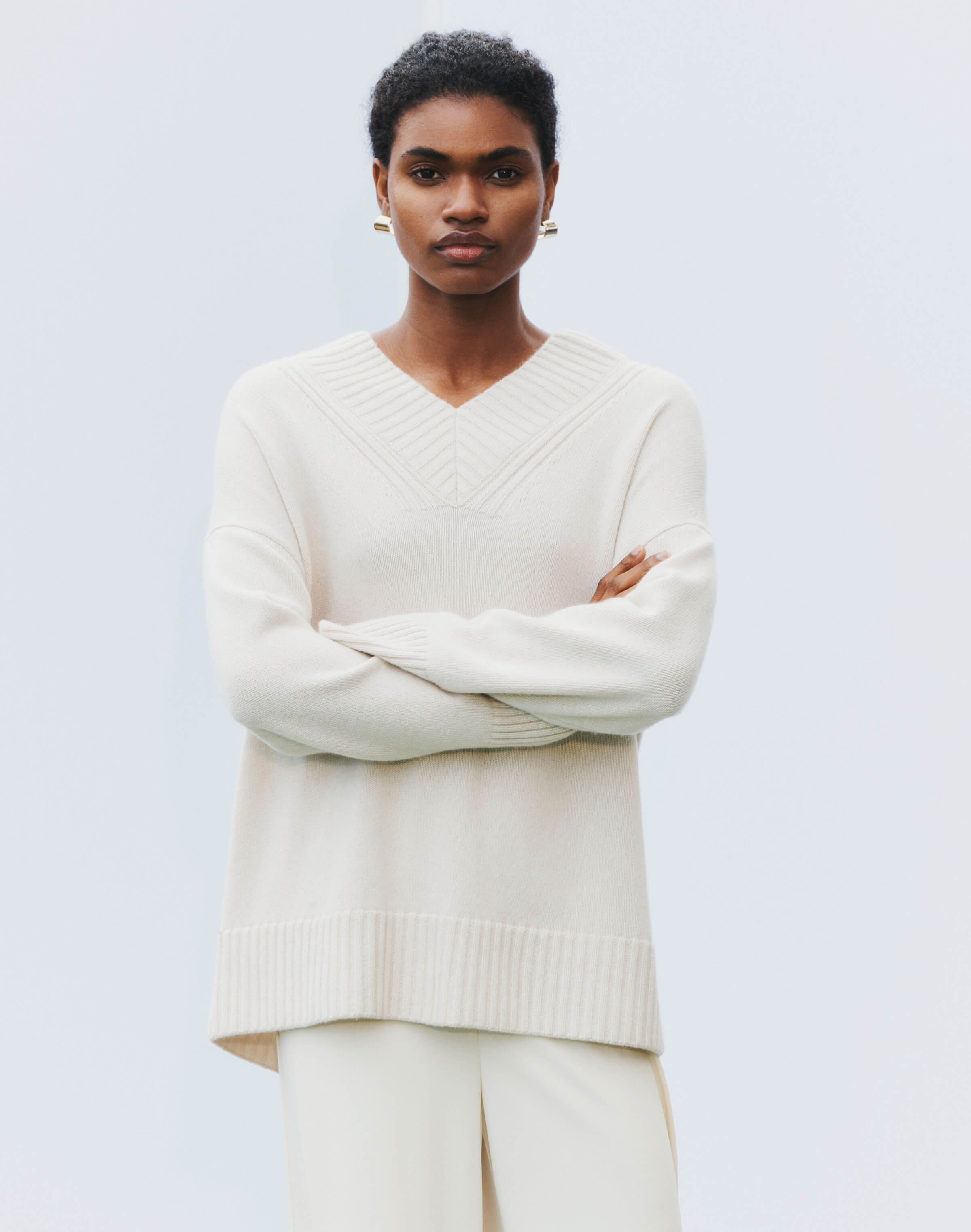 Cashmere Ribbed V-Neck Sweater