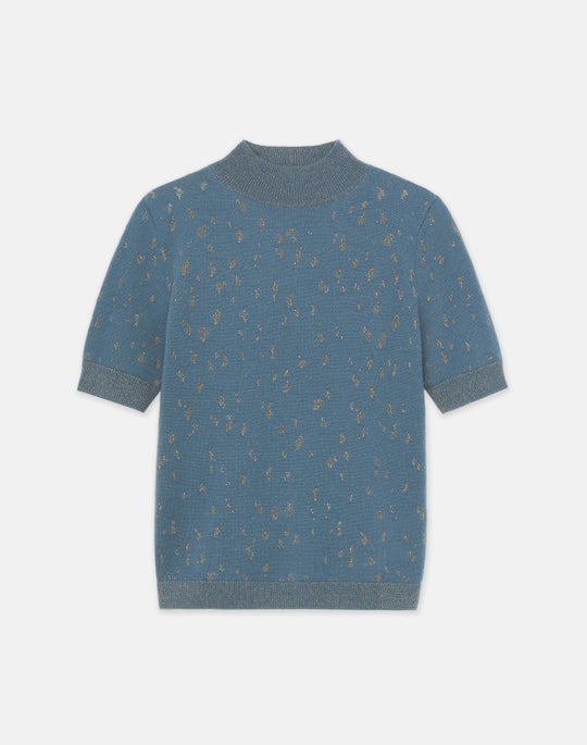 Petite Cashmere Floating Leaves Jacquard Mockneck Sweater