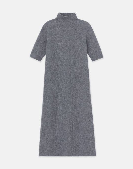 Petite Responsible Wool-Cashmere Ribbed Stand Collar Dress