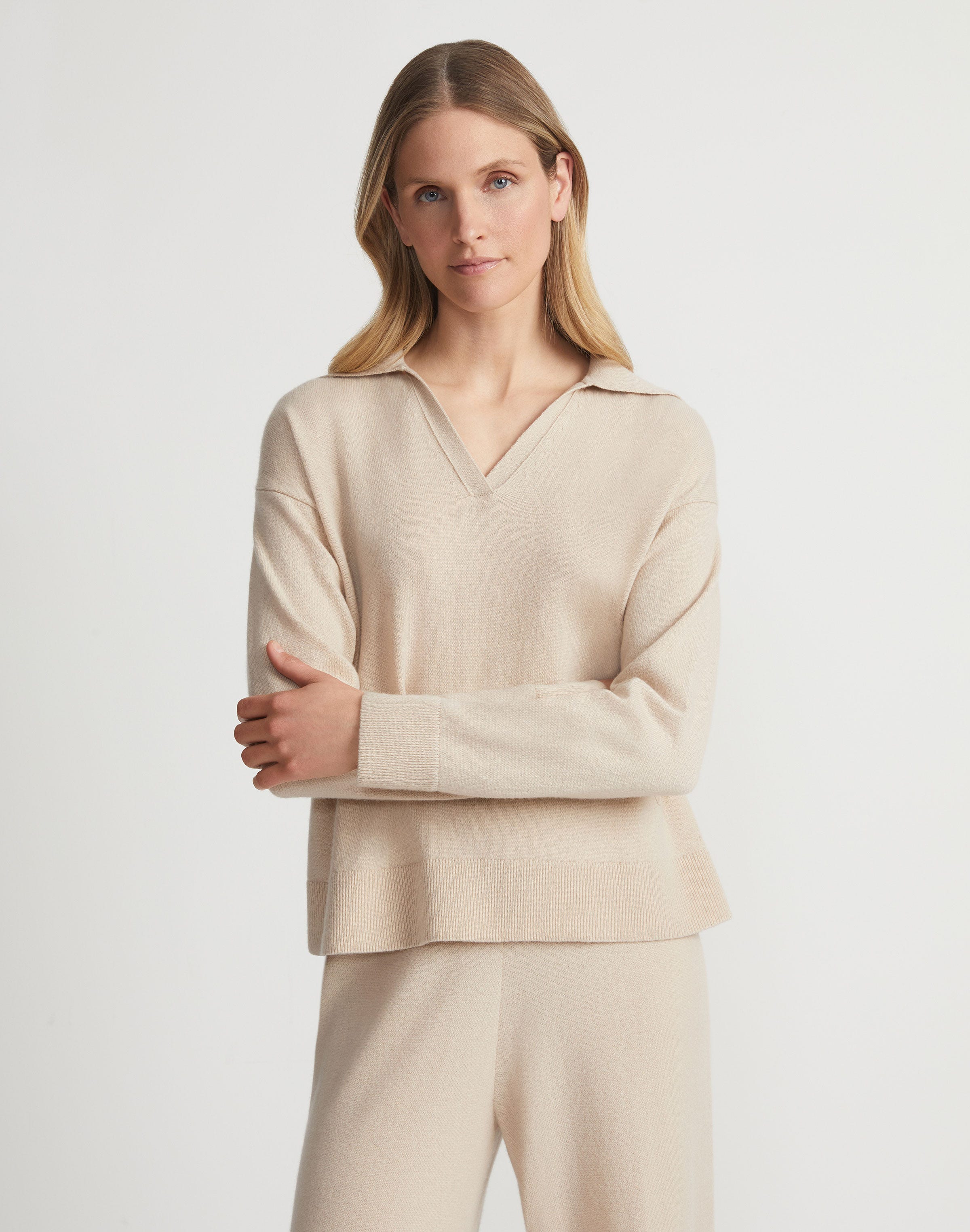 Plus-Size Responsible Wool-Cashmere Split Collar Sweater