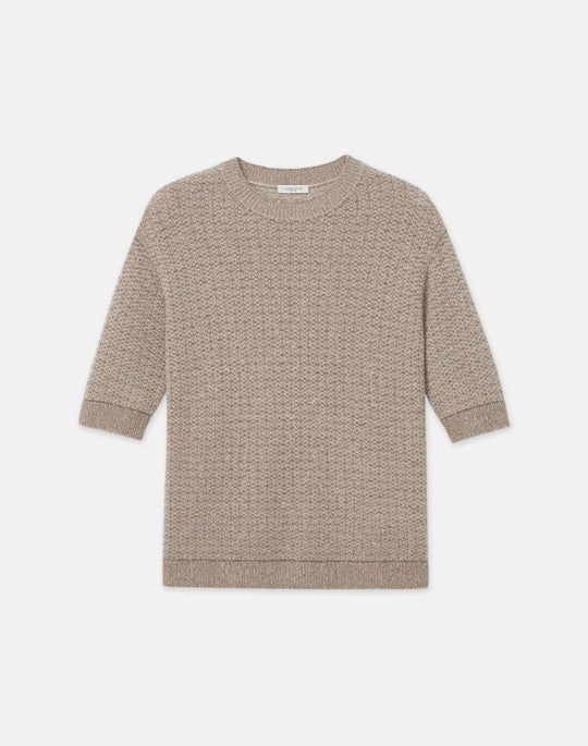 Metallic Flecked Lace Stitch Crewneck Sweater