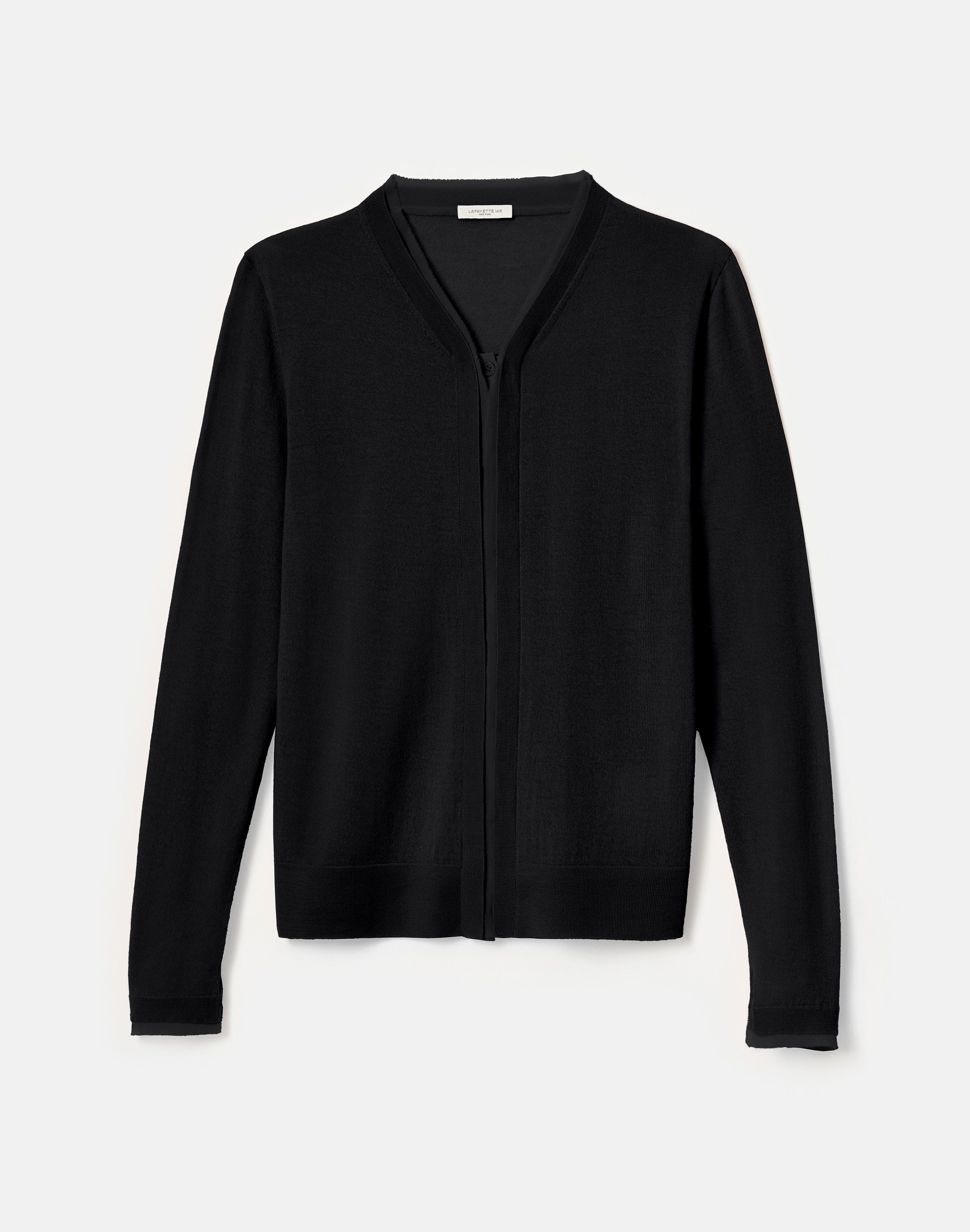 Fine Gauge Cashmere & Silk Chiffon Trim Cardigan 