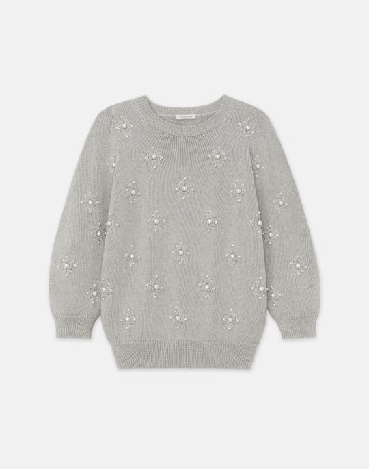 Hand-Beaded Cotton-Silk Tape Sweater