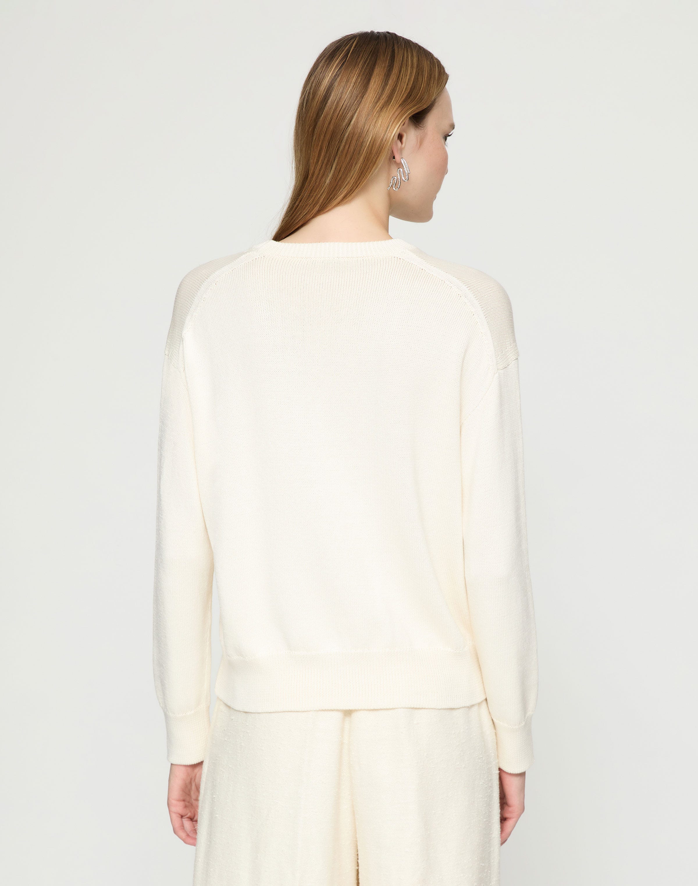Petite Cotton-Silk Tape Crewneck Sweater