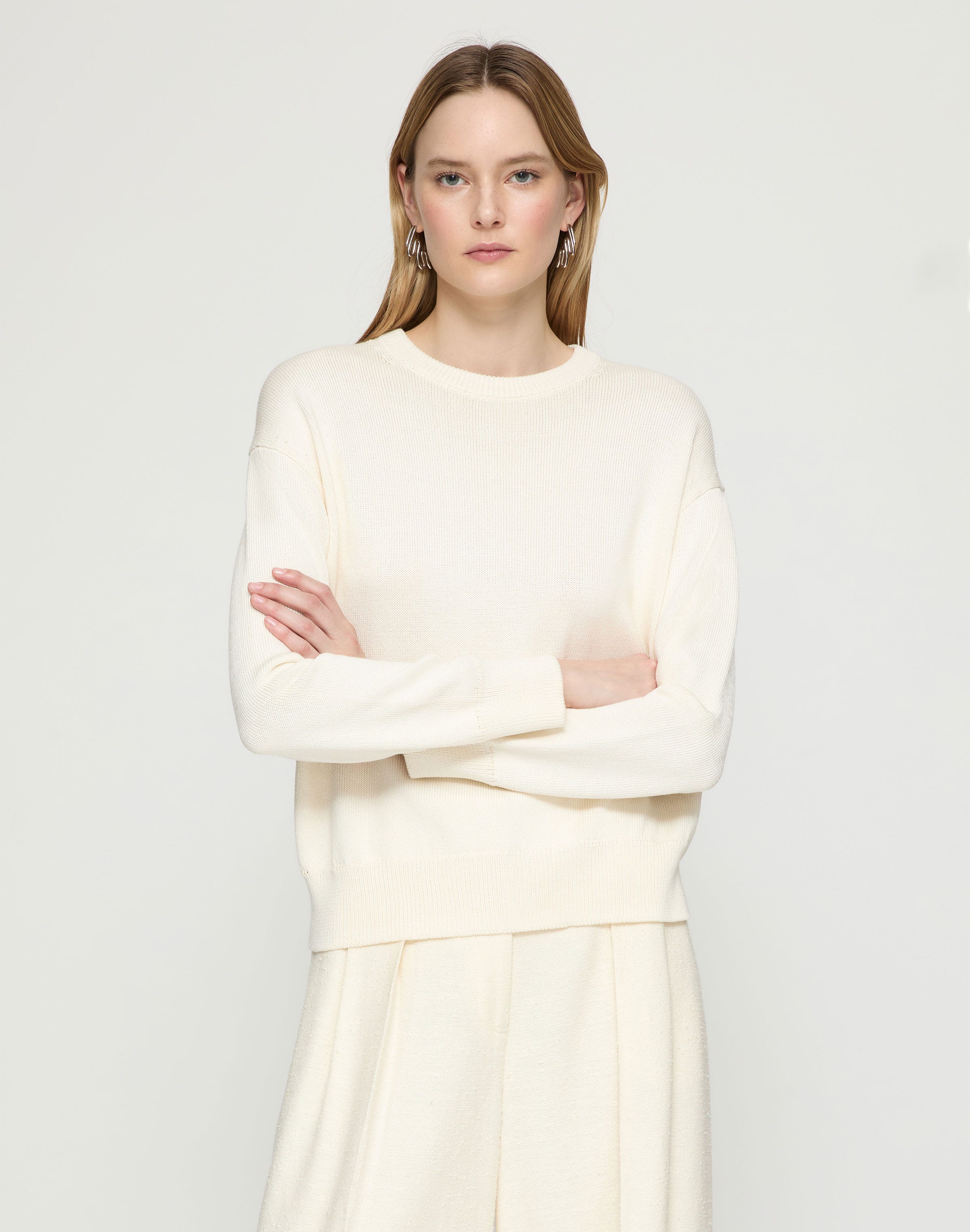Petite Cotton-Silk Tape Crewneck Sweater