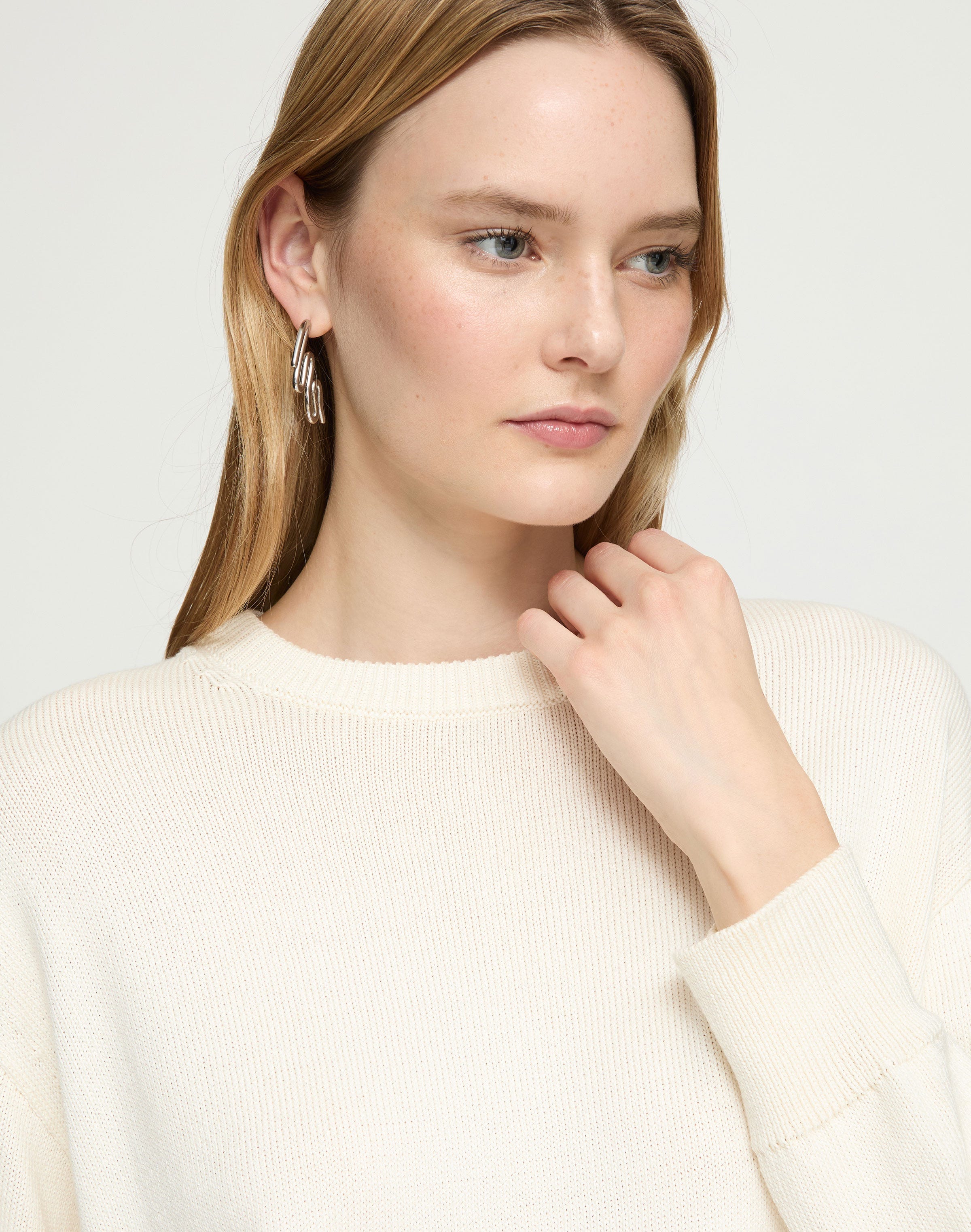 Plus-Size Cotton-Silk Tape Crewneck Sweater