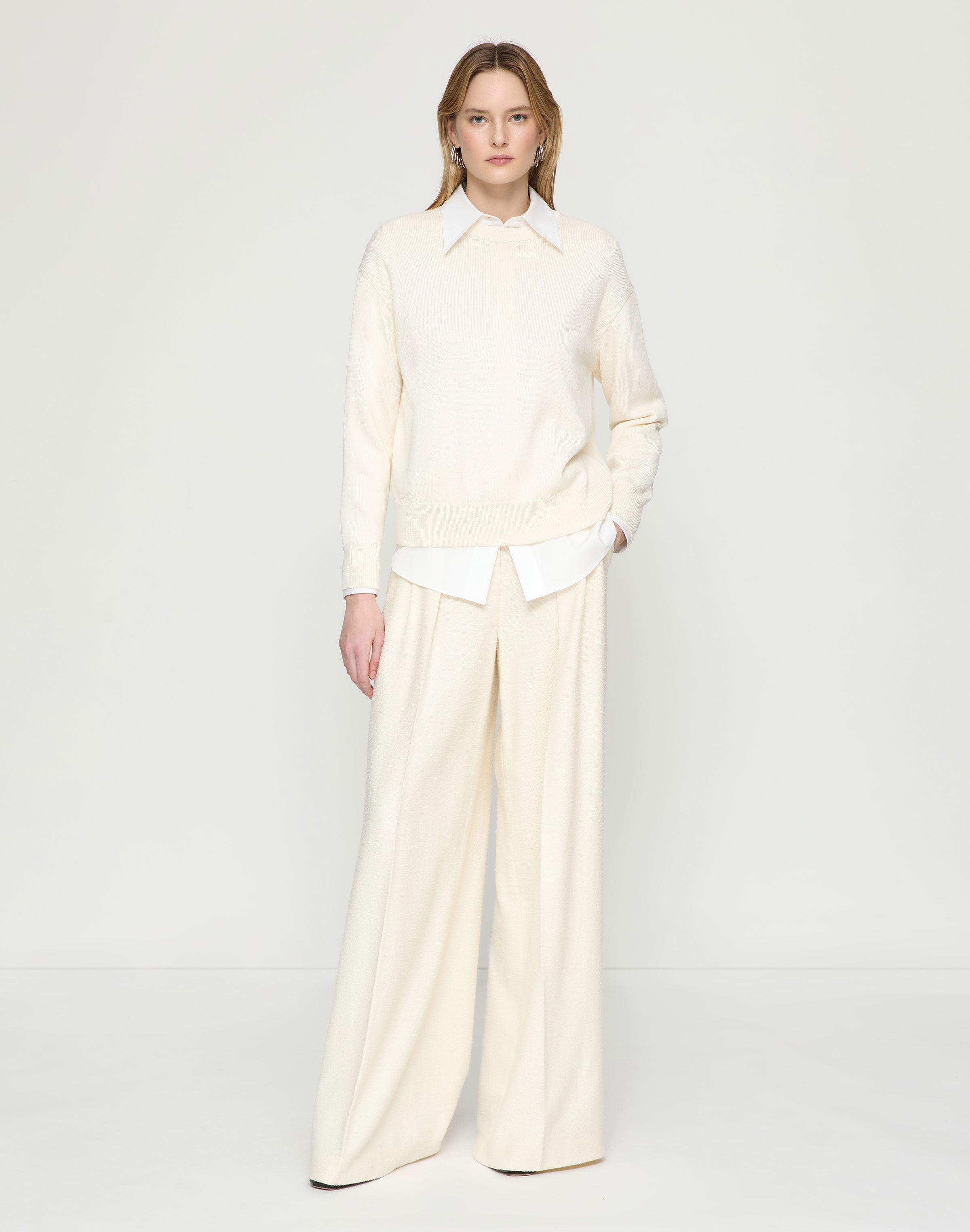 Petite Cotton-Silk Tape Crewneck Sweater