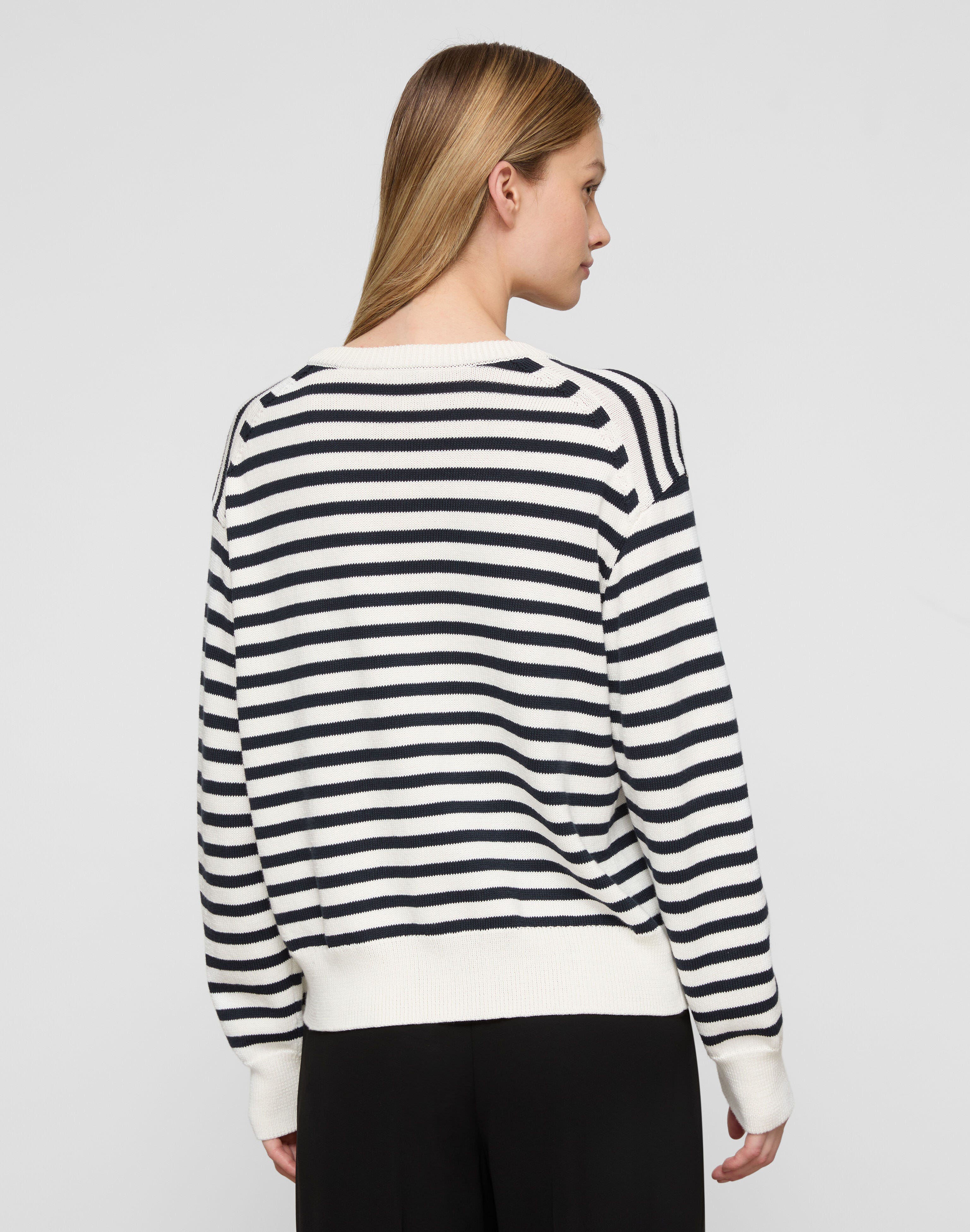 Striped Cotton-Silk Tape Crewneck Sweater