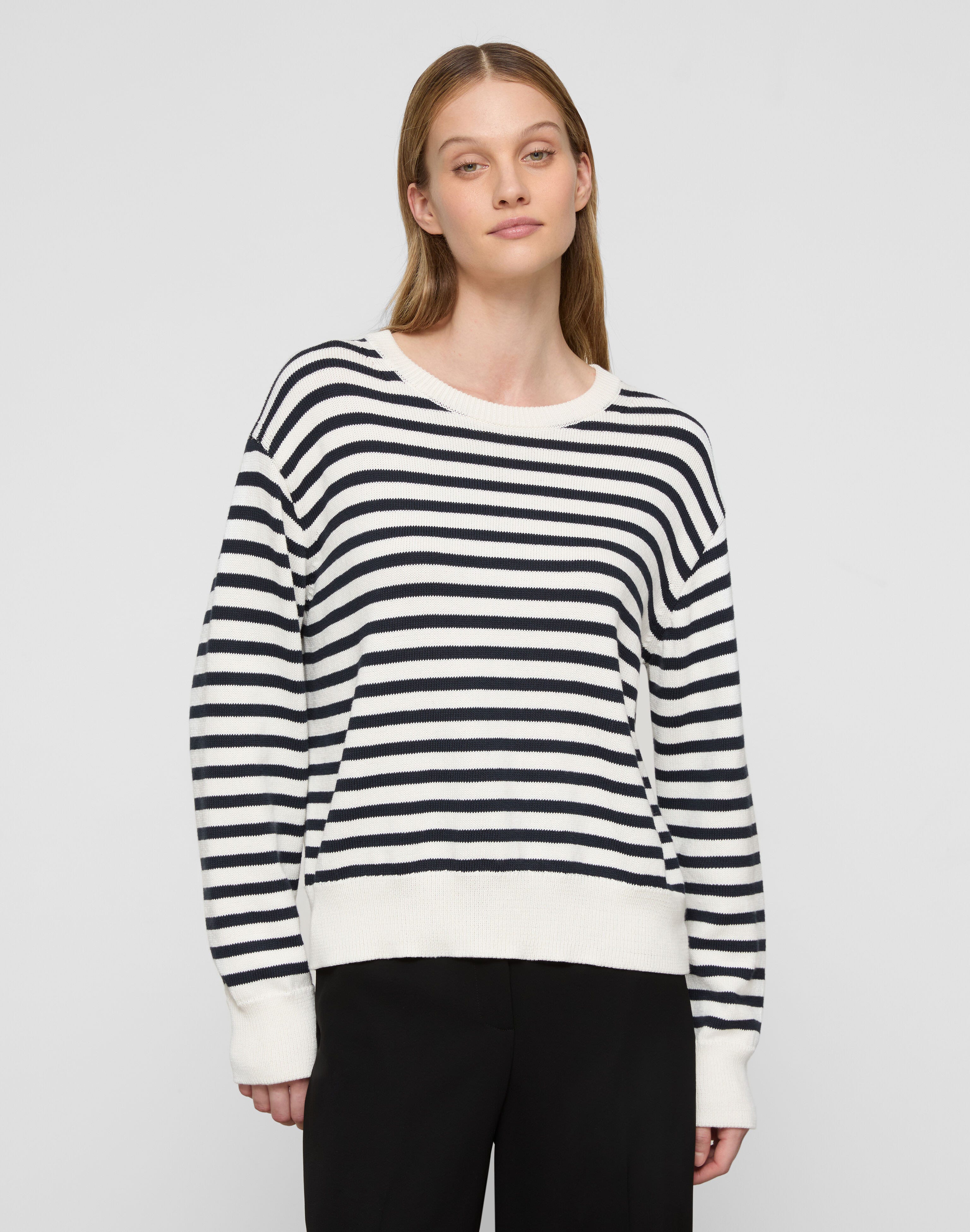 Striped Cotton-Silk Tape Crewneck Sweater