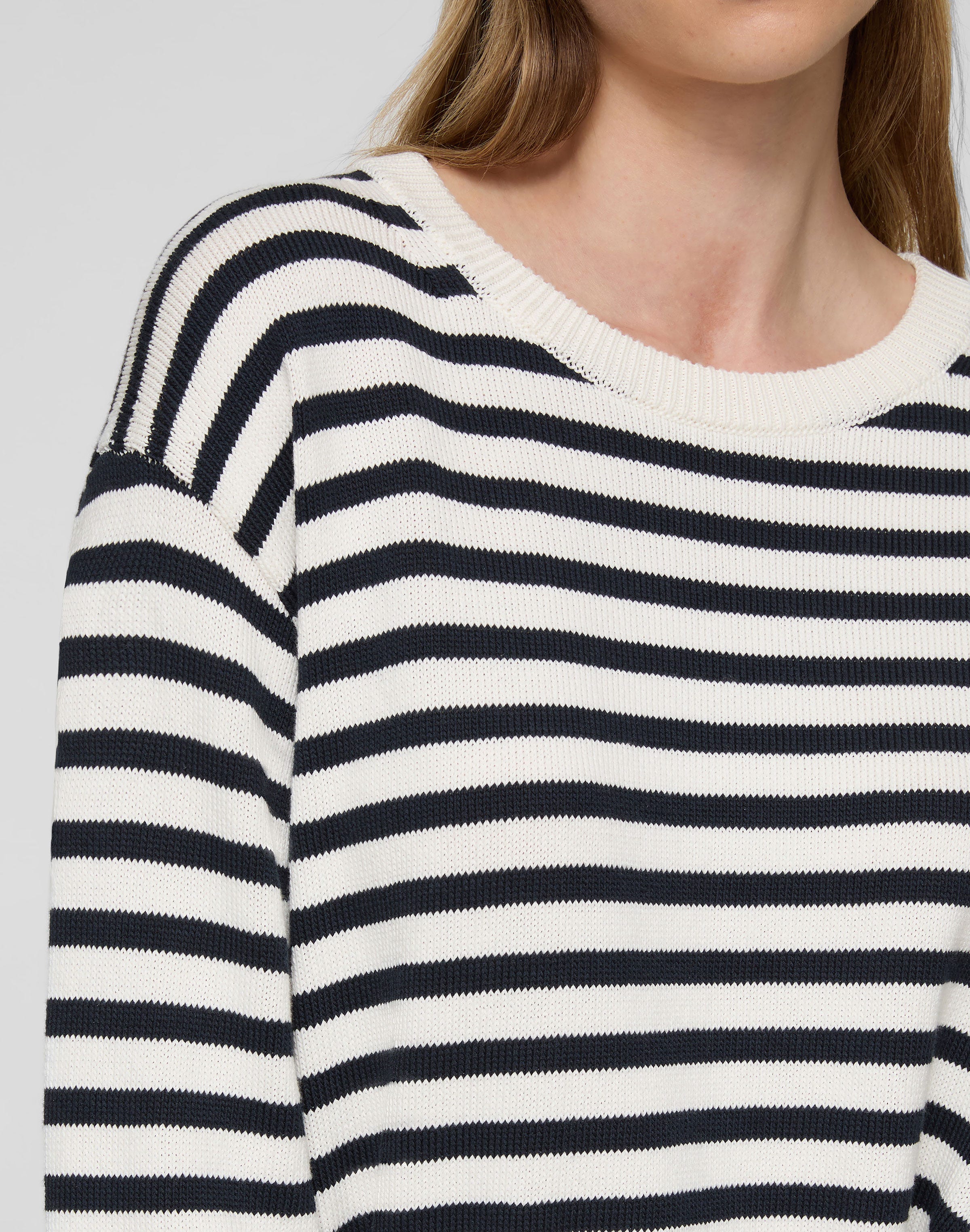 Petite Striped Cotton-Silk Tape Crewneck Sweater