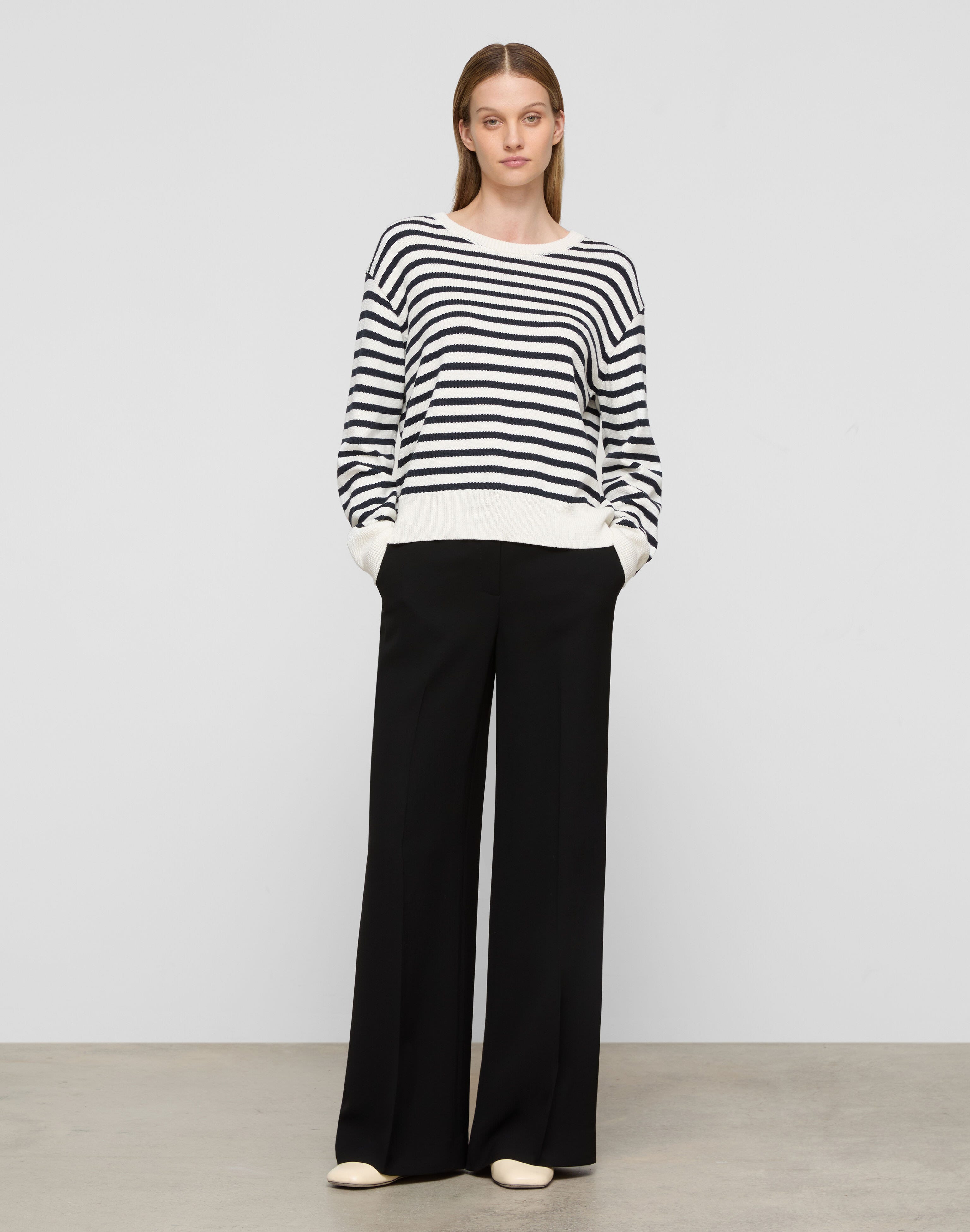Striped Cotton-Silk Tape Crewneck Sweater