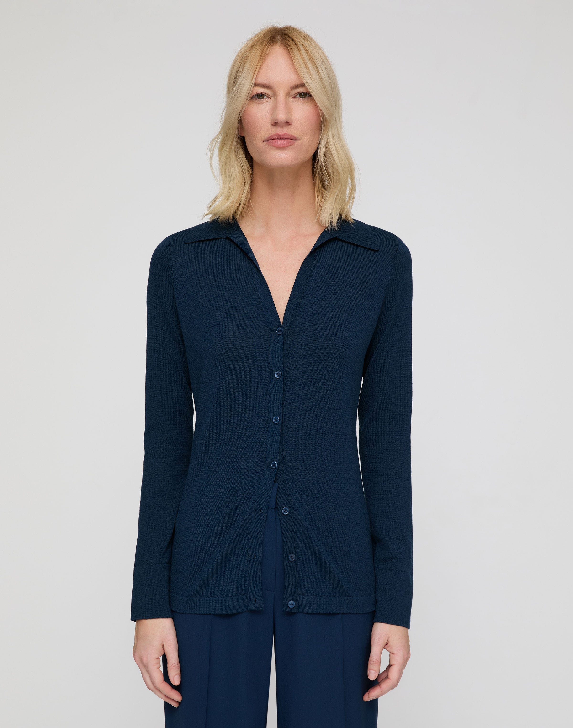 Fine Cotton-Silk Slim Polo Cardigan