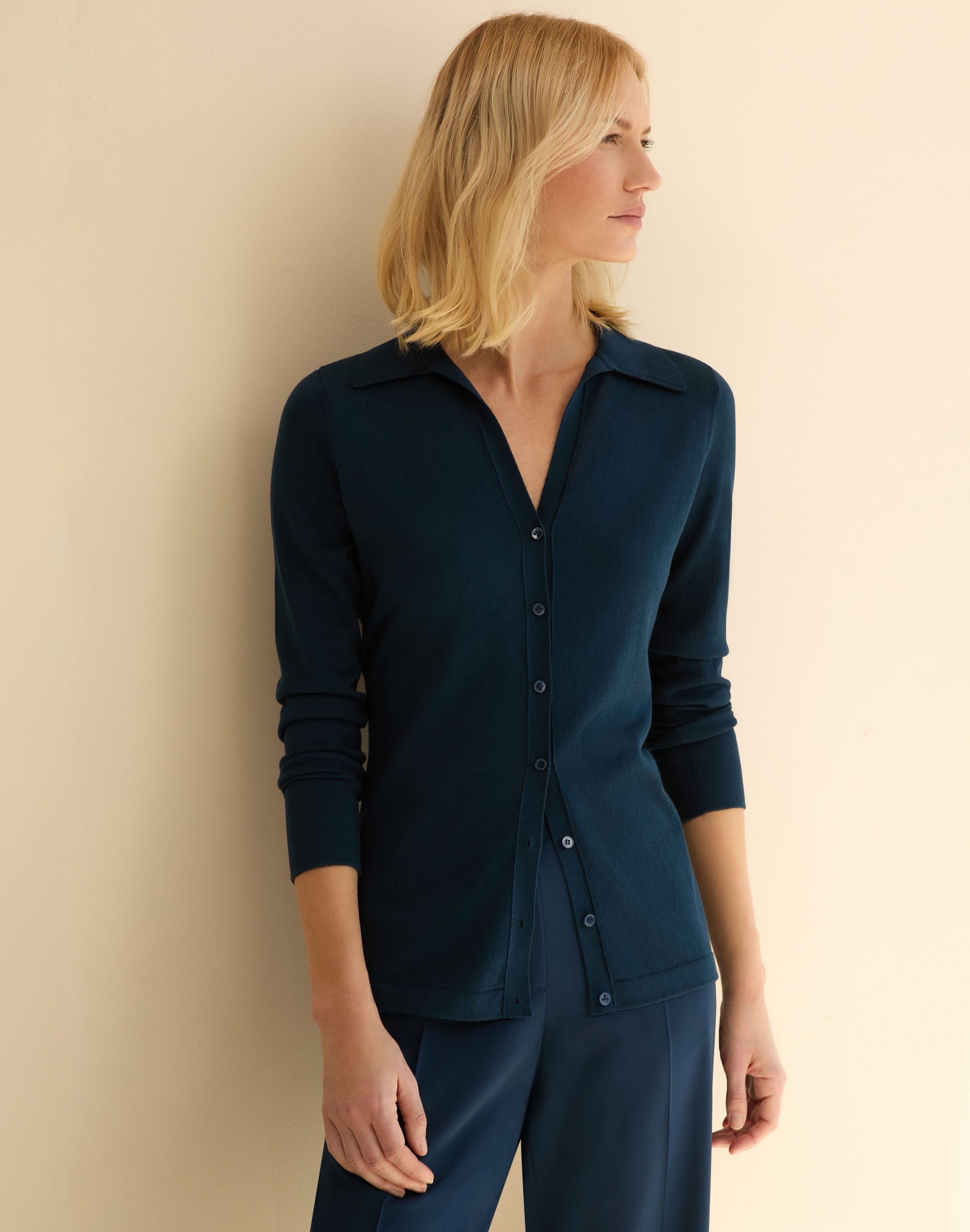 Fine Cotton-Silk Slim Polo Cardigan
