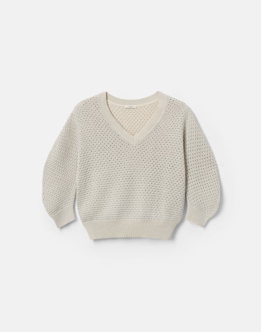 Cotton-Sequin Silk V-Neck Sweater