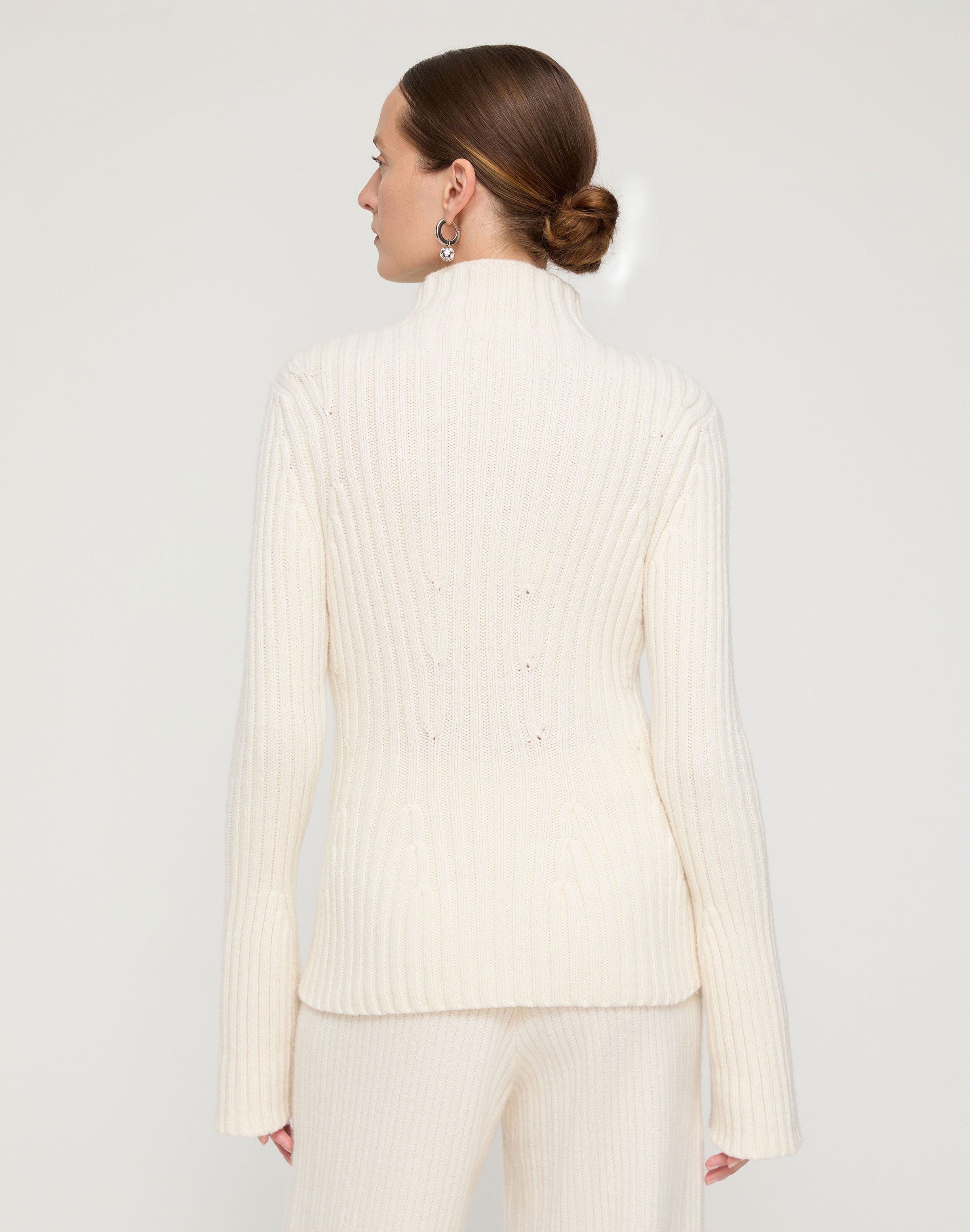 Merino Wool-Cashmere Ribbed Bell Sleeve Sweater