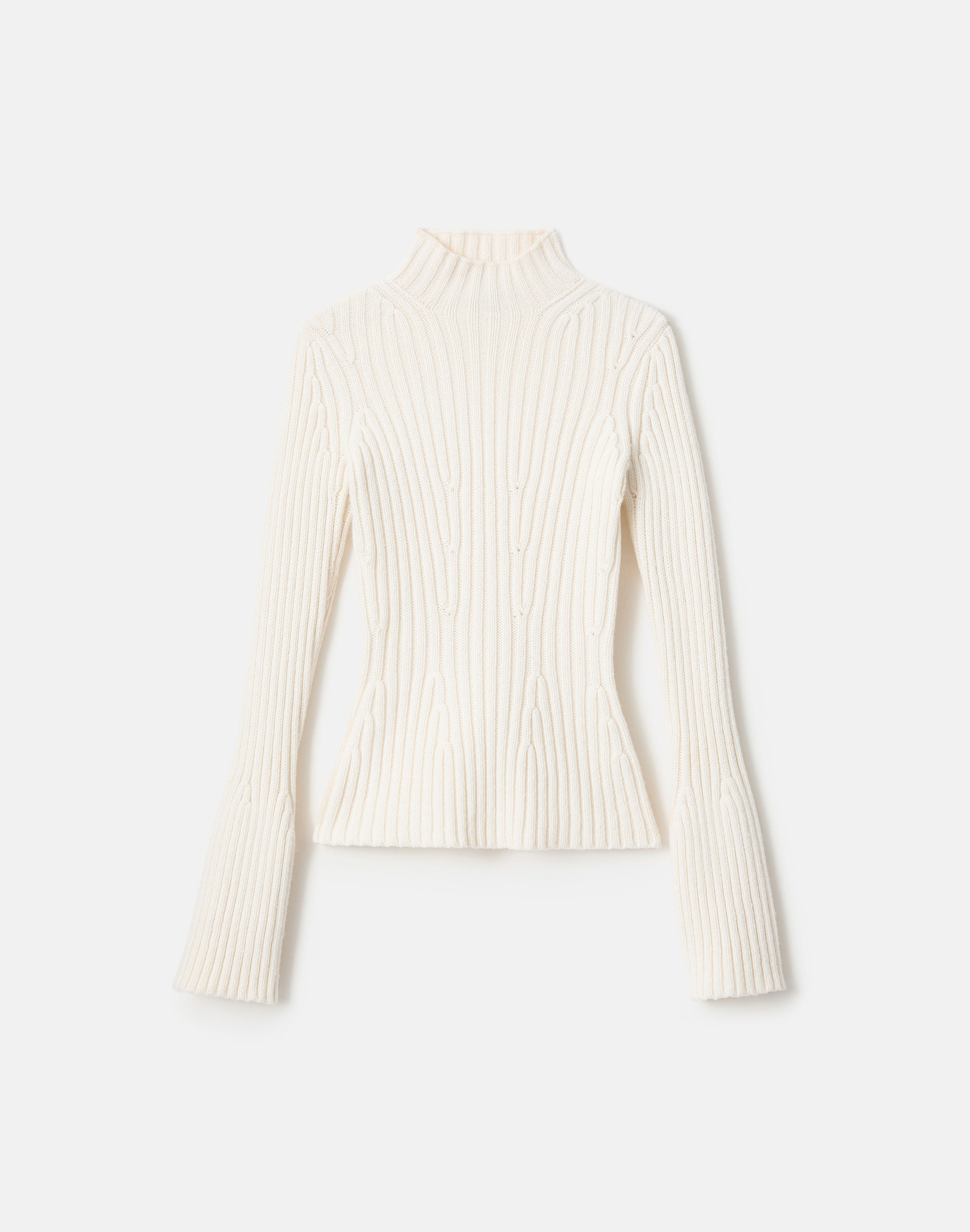 Merino Wool-Cashmere Ribbed Bell Sleeve Sweater