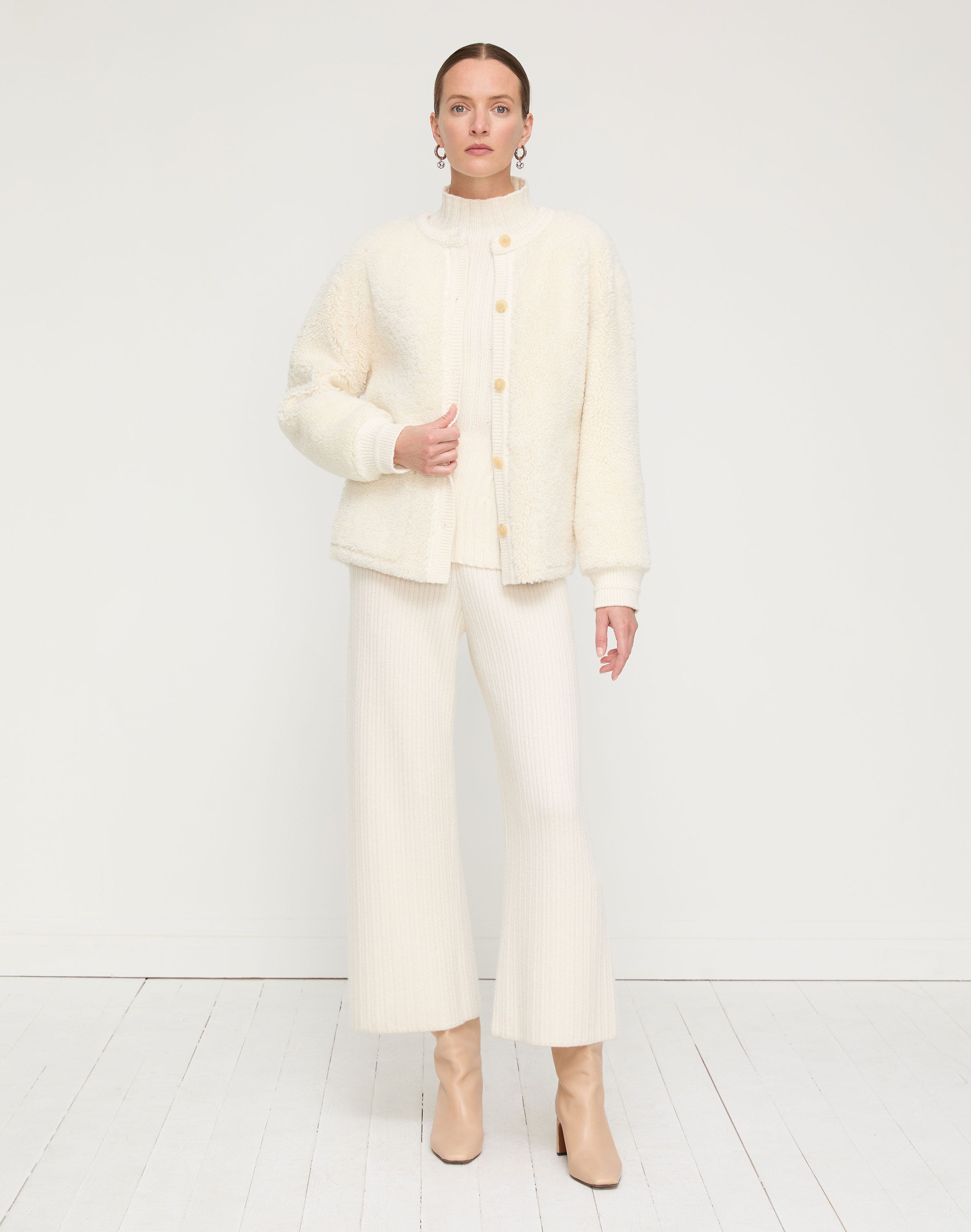 Merino Wool-Cashmere Ribbed Bell Sleeve Sweater